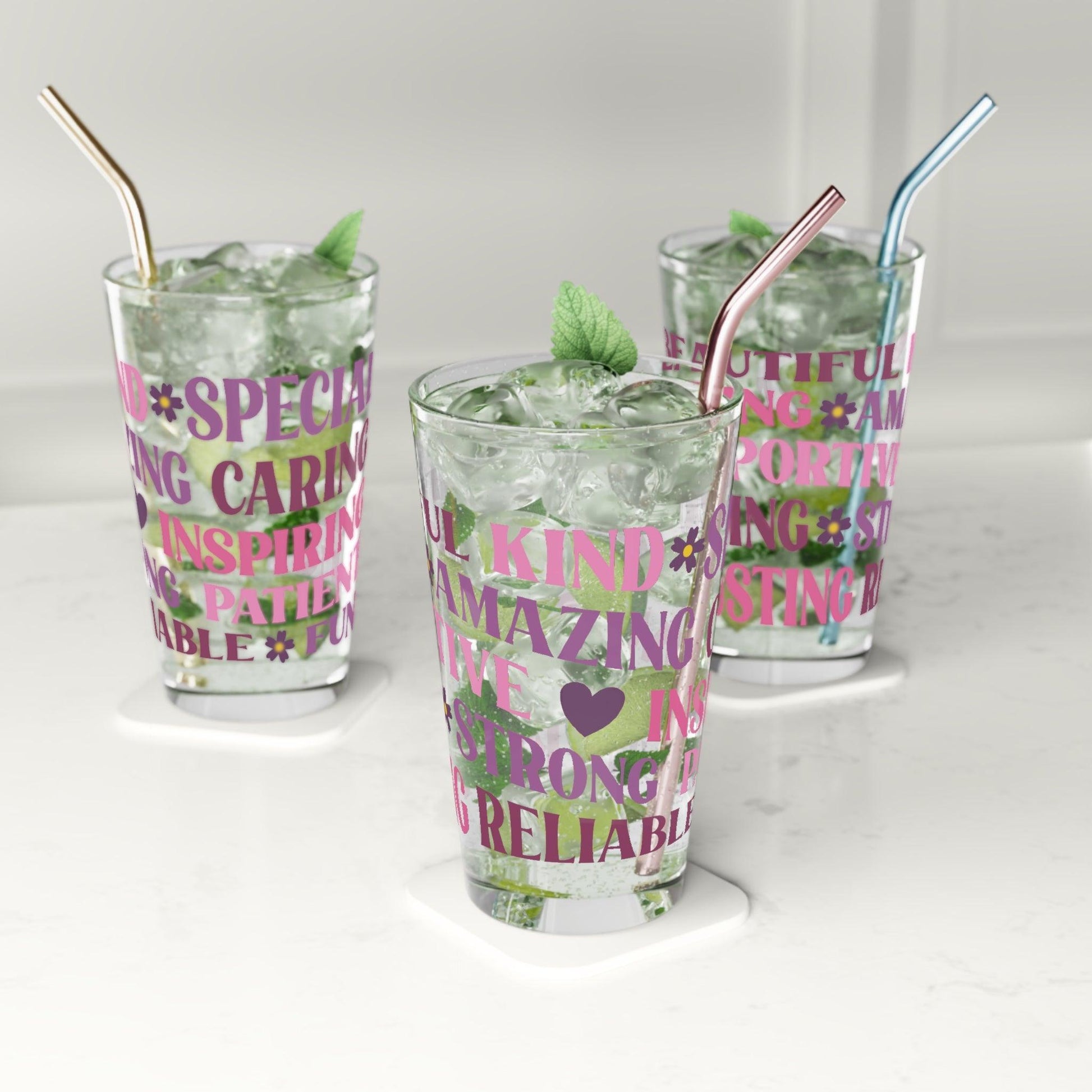 Glass 16oz Pint Embrace Positivity Cup Like Kind, Amazing, Strong, Reliable, Beautiful, Trusting More Uplift Every Sip Beverages, Dishwasher Party Drinkware, Cocktail, Wedding Perfect for Parties Glassware, New House Gift - MRSBYVALLE