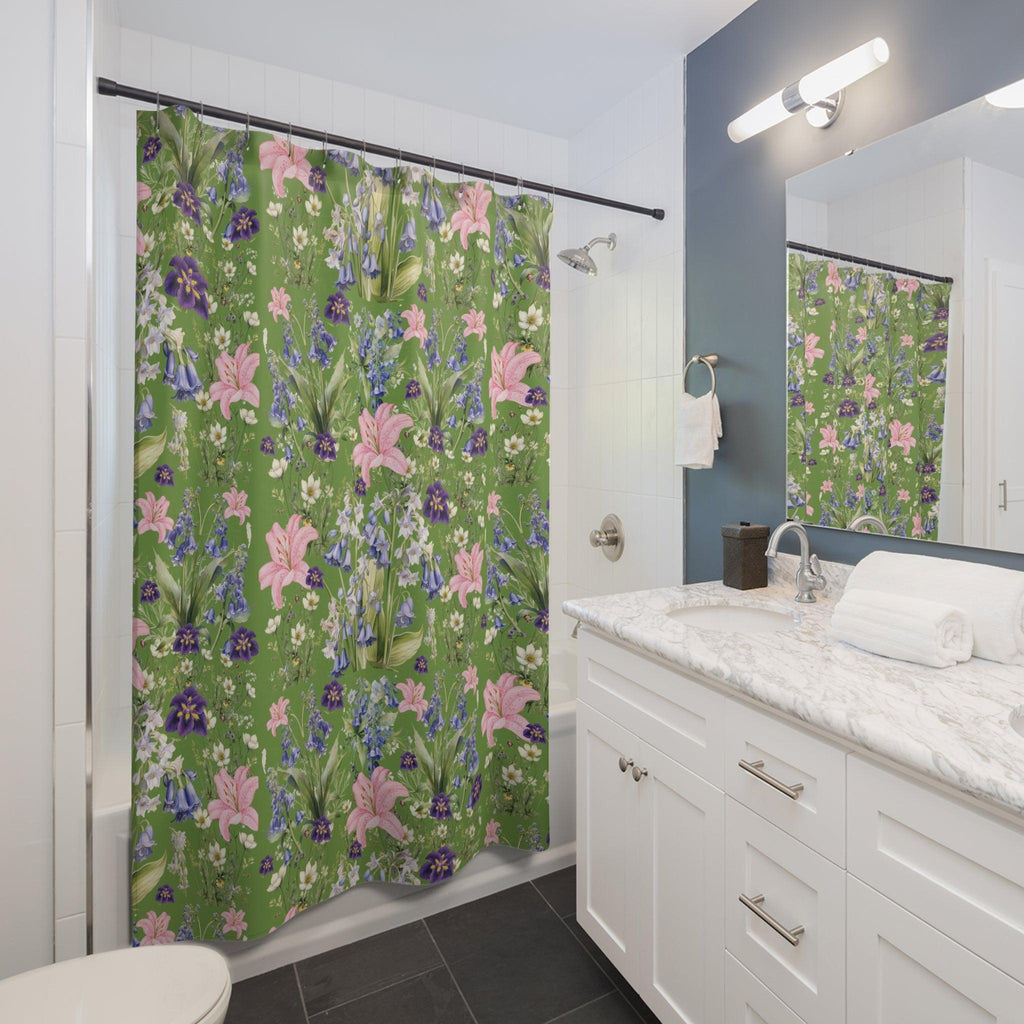 Green and Pink Shower Curtain Tropical Enchanting Floral Modern Bathroom Decor Bathroom Decor Housewarming New House Gift Newlywed Wedding Gift - MRSBYVALLE