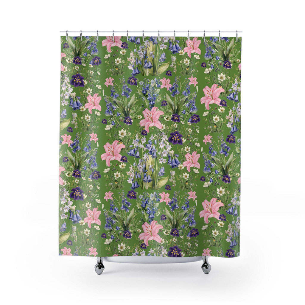 Green and Pink Shower Curtain Tropical Enchanting Floral Modern Bathroom Decor Bathroom Decor Housewarming New House Gift Newlywed Wedding Gift - MRSBYVALLE