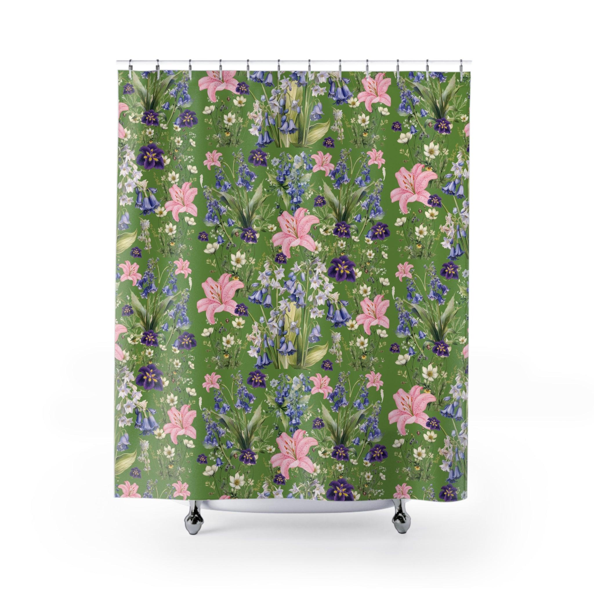 Green and Pink Shower Curtain Tropical Enchanting Floral Modern Bathroom Decor Bathroom Decor Housewarming New House Gift Newlywed Wedding Gift - MRSBYVALLE