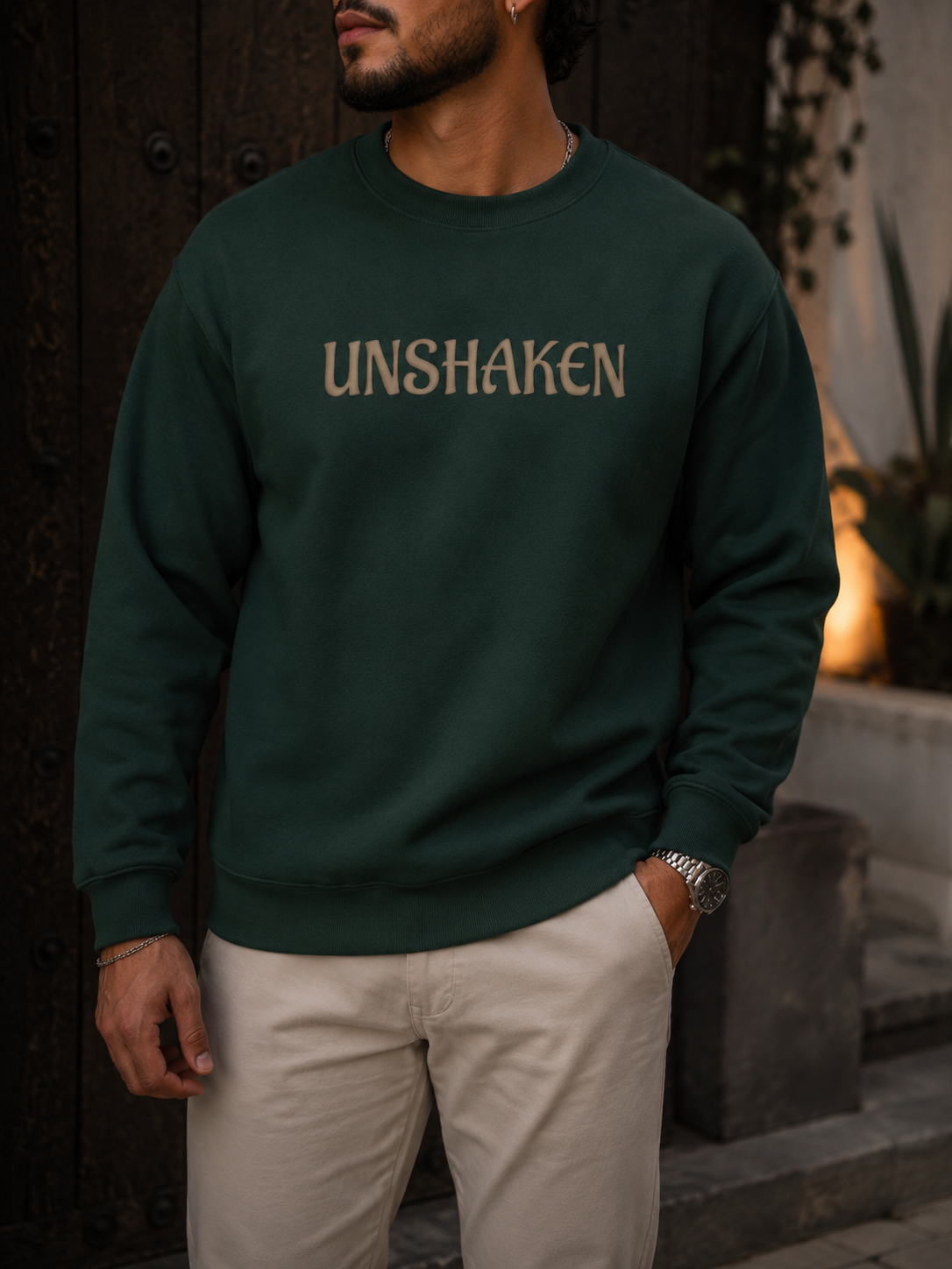 Unshaken Crewneck Sweatshirt - Minimal Inspirational Graphic Sweatshirt