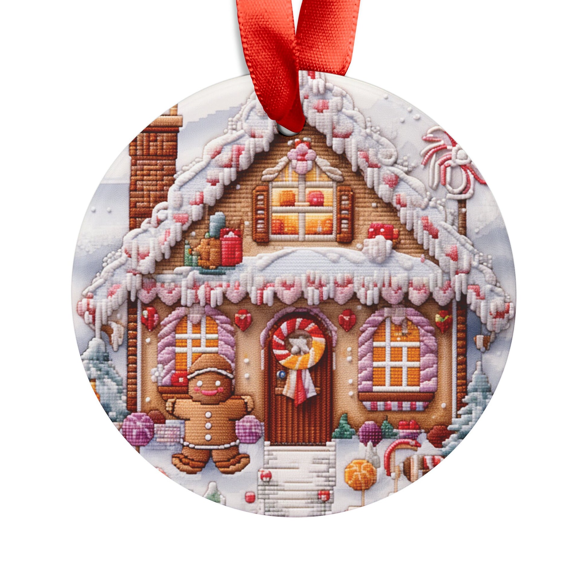 Gingerbread Man House Cross-Stitch Design - Charming Handmade Embroidery Pattern Acrylic Ornament with Ribbon| Home Decor| Gift for Her - MRSBYVALLE
