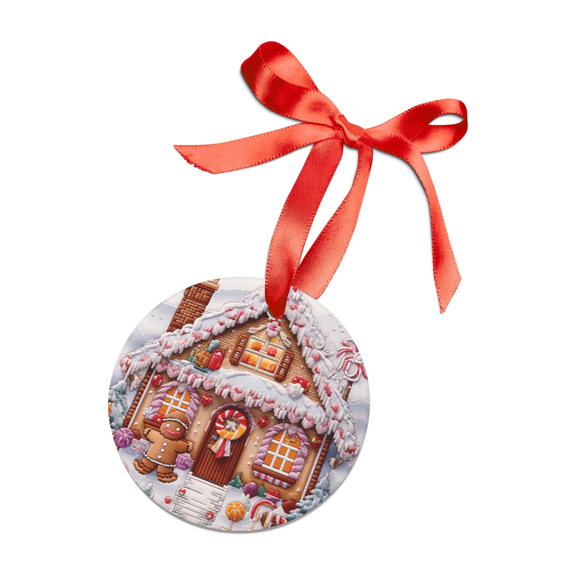 Gingerbread Man House Cross-Stitch Design - Charming Handmade Embroidery Pattern Acrylic Ornament with Ribbon| Home Decor| Gift for Her - MRSBYVALLE