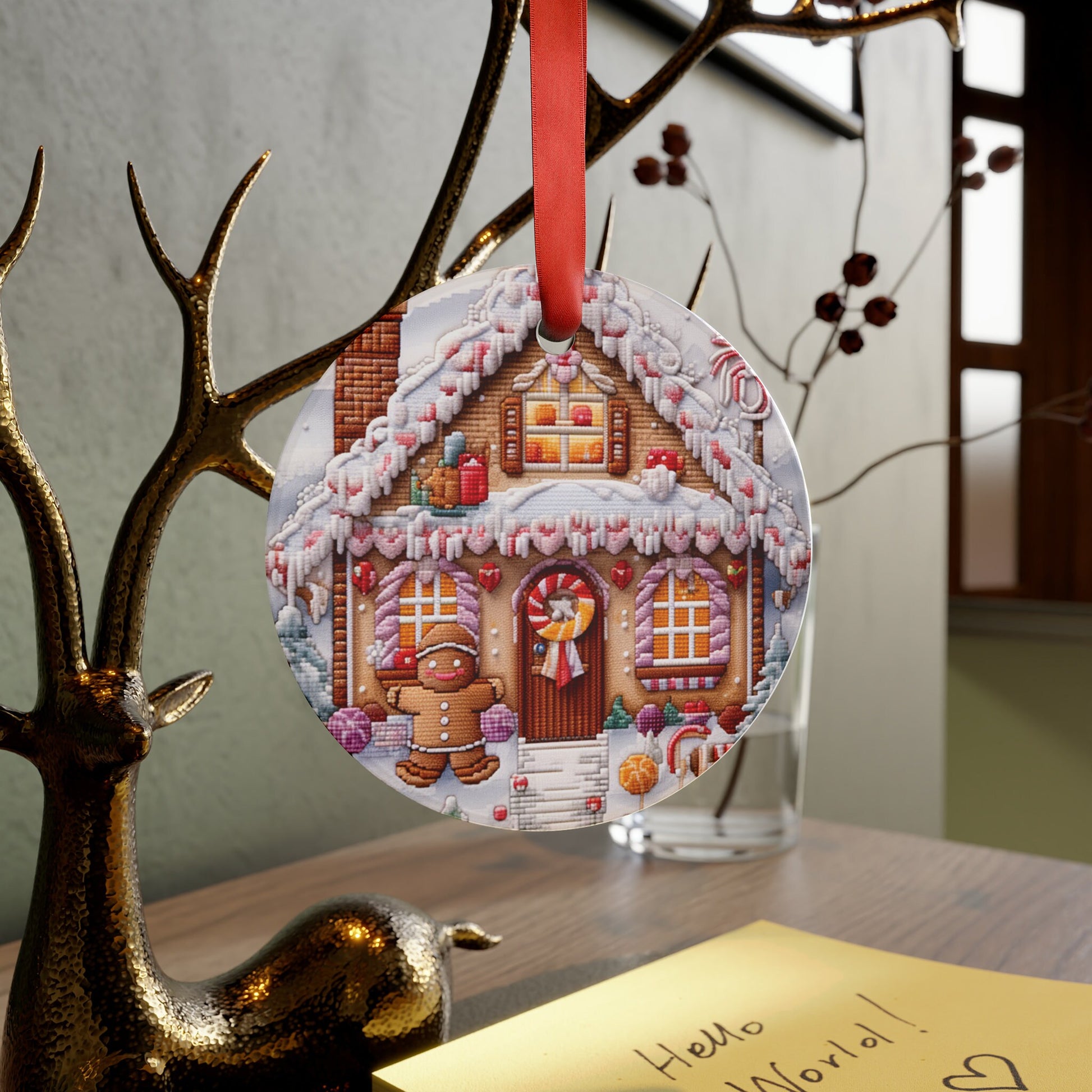 Gingerbread Man House Cross-Stitch Design - Charming Handmade Embroidery Pattern Acrylic Ornament with Ribbon| Home Decor| Gift for Her - MRSBYVALLE
