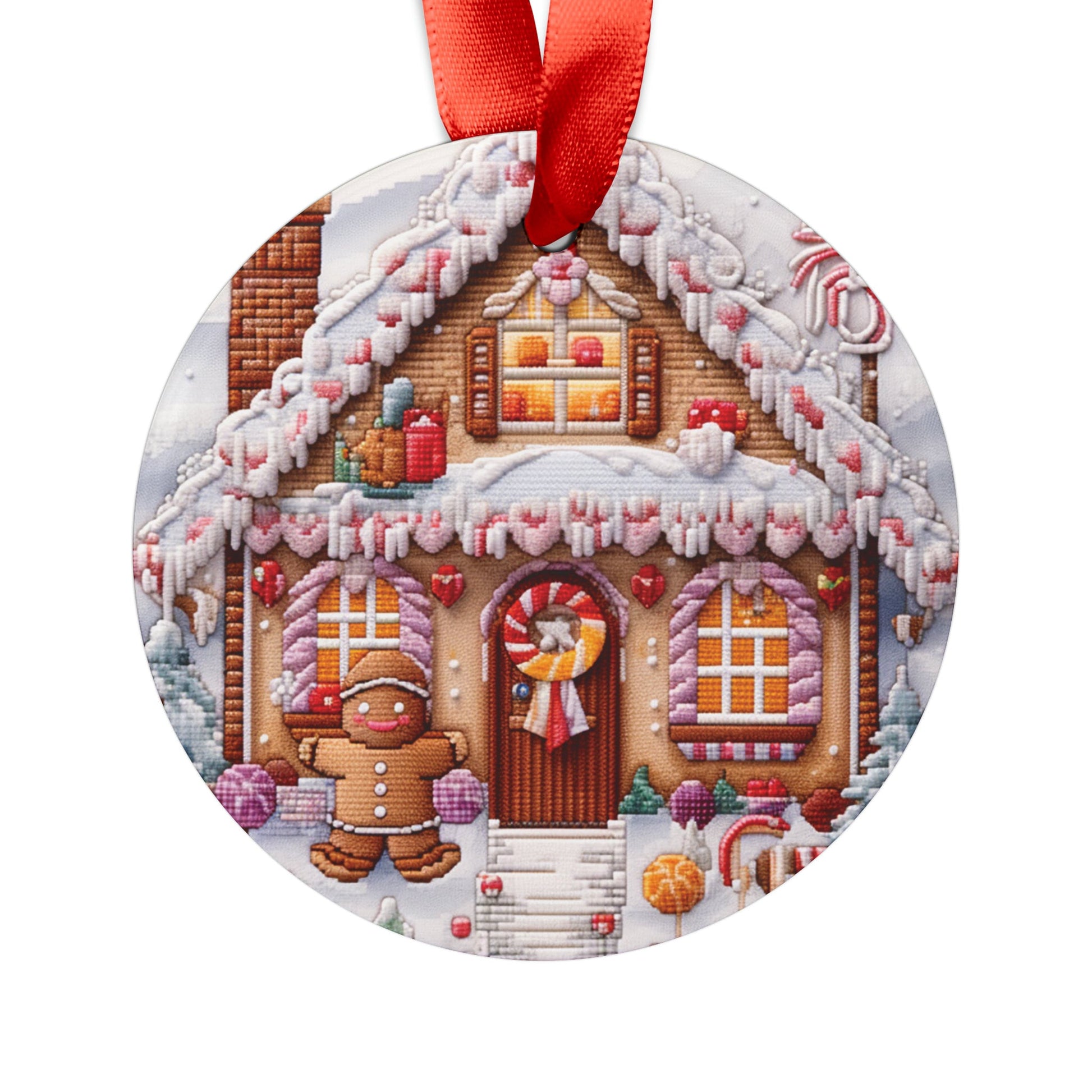 Gingerbread Man House Cross-Stitch Design - Charming Handmade Embroidery Pattern Acrylic Ornament with Ribbon| Home Decor| Gift for Her - MRSBYVALLE