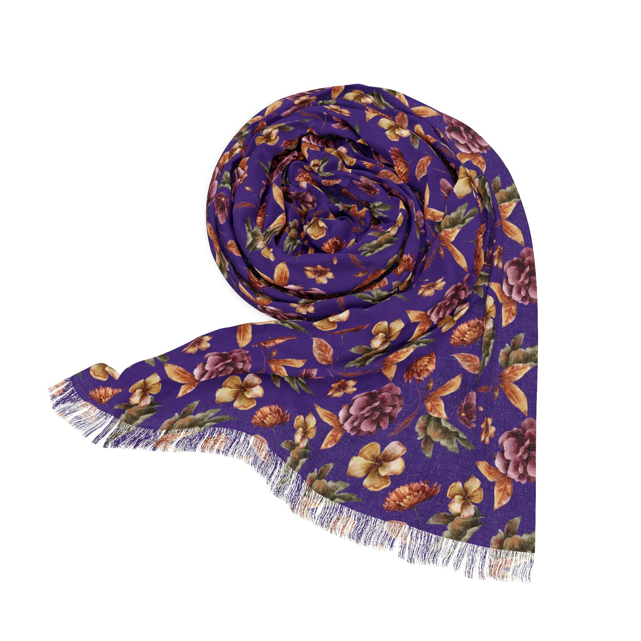 Purple and Orange Blossom Elegance Lightweight Floral Scarf for All Seasons Elegant Blossom Floral Evening Shawl Lightweight Floral - MRSBYVALLE