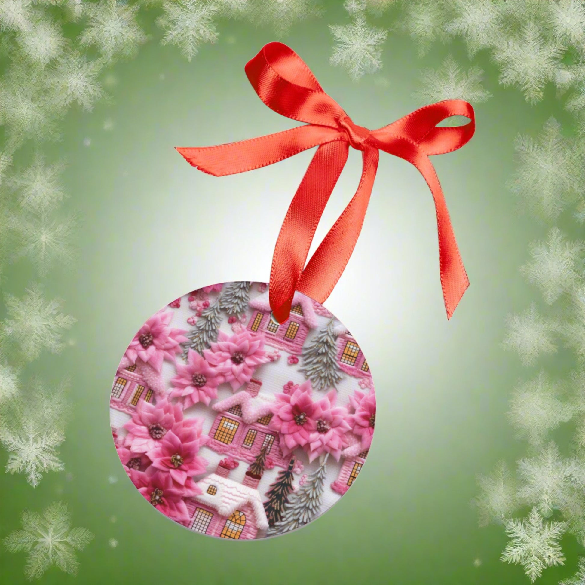 Enchanted Pink Village 3D Illusion Embroidery Ornament Acrylic Ornament Home Decor Clients Gift or Coworkers Group Present Festive Home - MRSBYVALLE