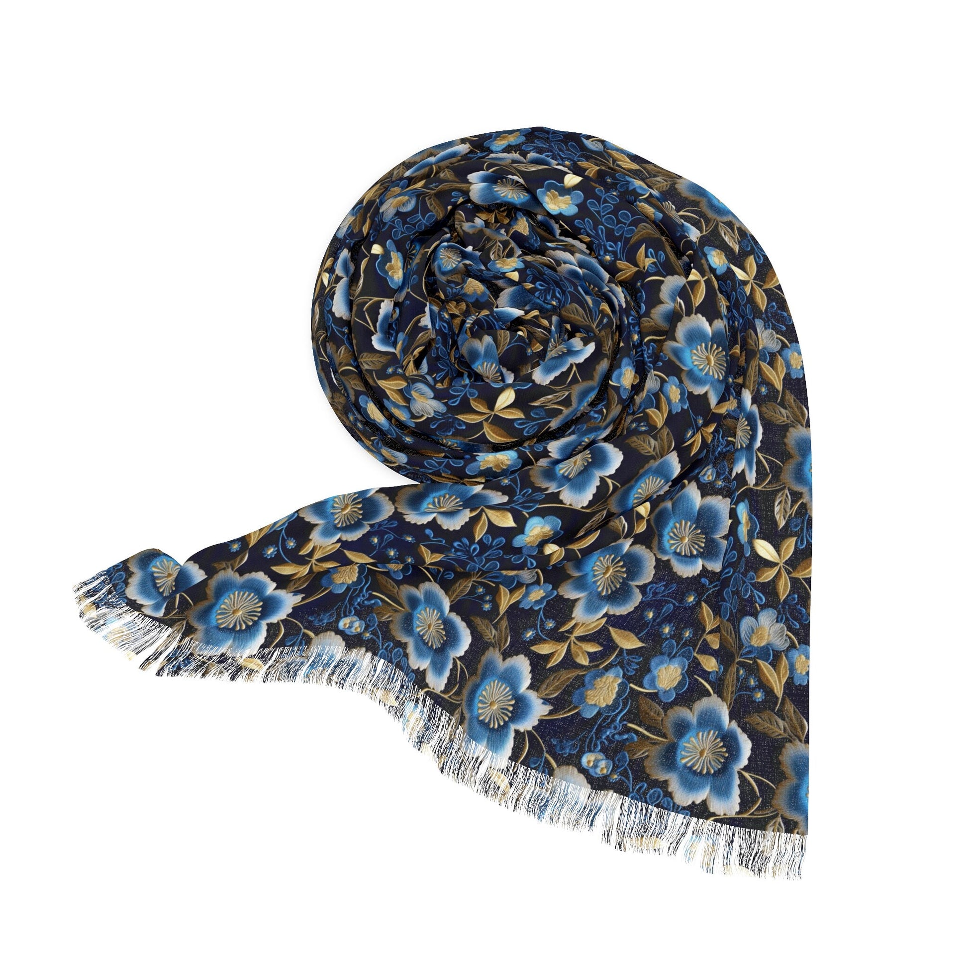 Elegant Navy and Gold Floral Scarf Lightweight Elegant Navy Gold Floral Timeless Fashion Accessory Perfect for Party, Wedding all occasion - MRSBYVALLE
