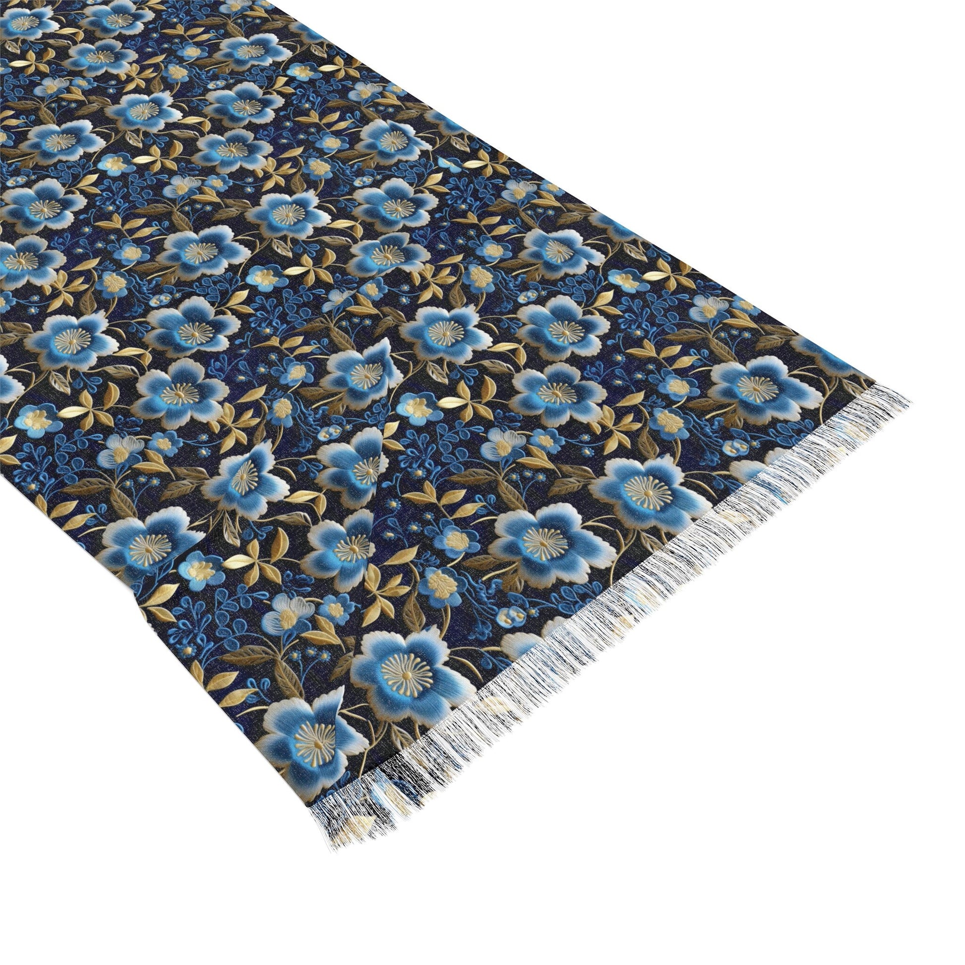 Elegant Navy and Gold Floral Scarf Lightweight Elegant Navy Gold Floral Timeless Fashion Accessory Perfect for Party, Wedding all occasion - MRSBYVALLE