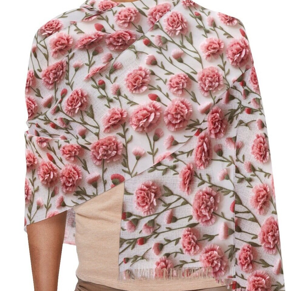 Graceful Pink Carnations Print Scarf 27x73 Inches of Lightweight Elegance and Fashionable Accessory for Wedding, Party, Anniversary - MRSBYVALLE