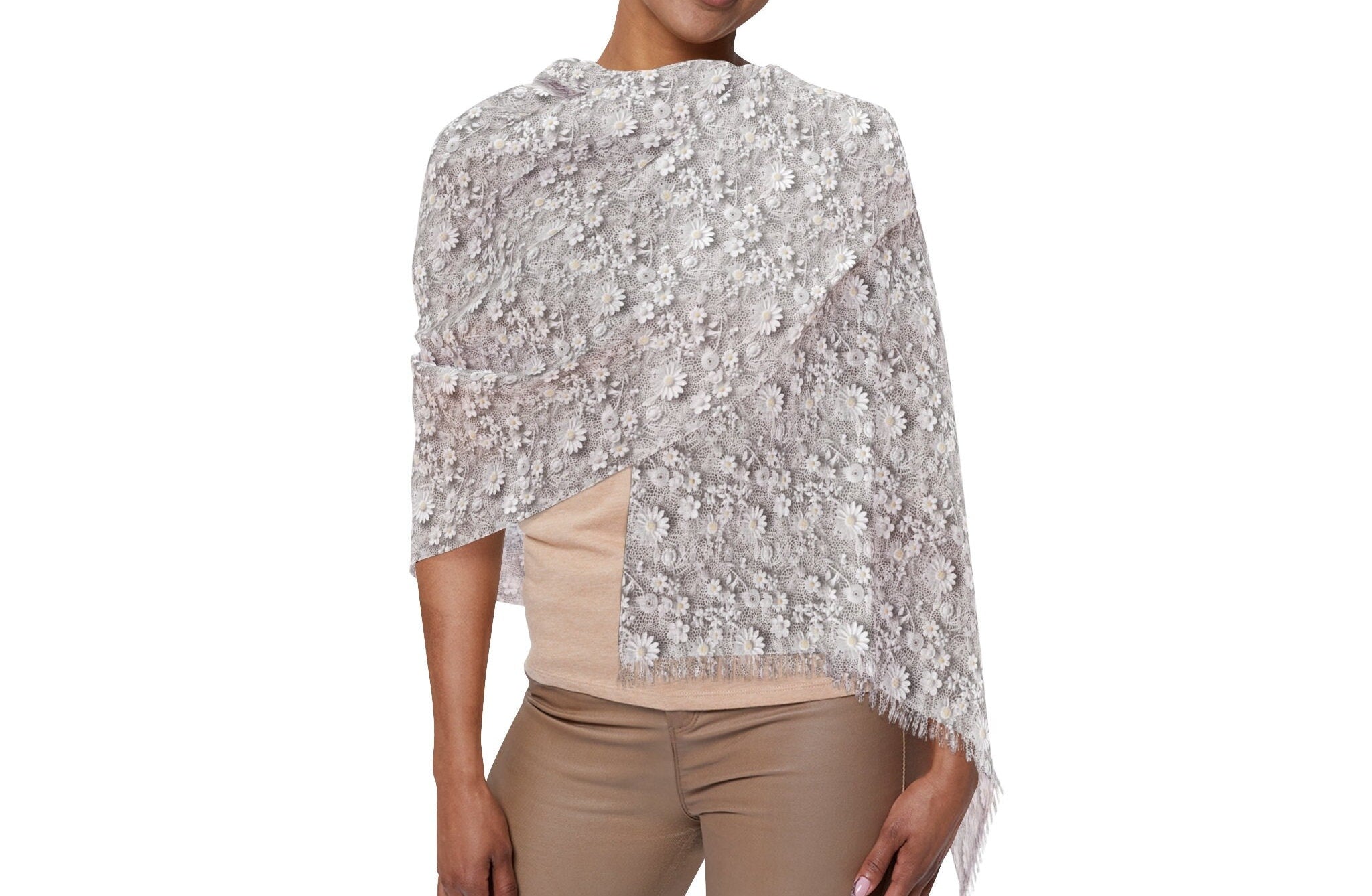 White Lace Faux Lightweight Scarf Elegant and Airy, Perfect for All Seasons, Versatile Fashion Accessory for All Seasons, Wedding, Easter - MRSBYVALLE