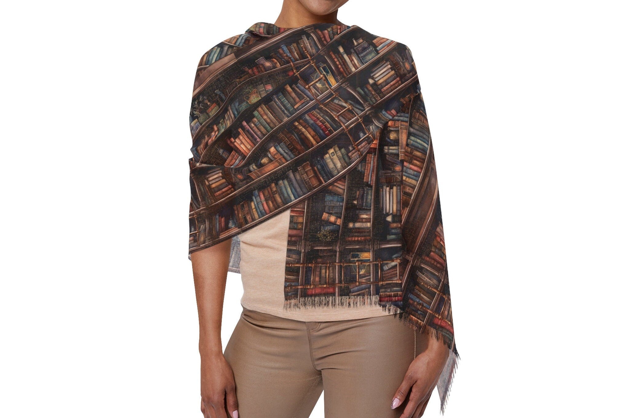 Stylish Bookshelf with Books Print Scarf, 27x73 Inches Lightweight and Fashionable Accessory for Book Lovers, Book Club All season - MRSBYVALLE