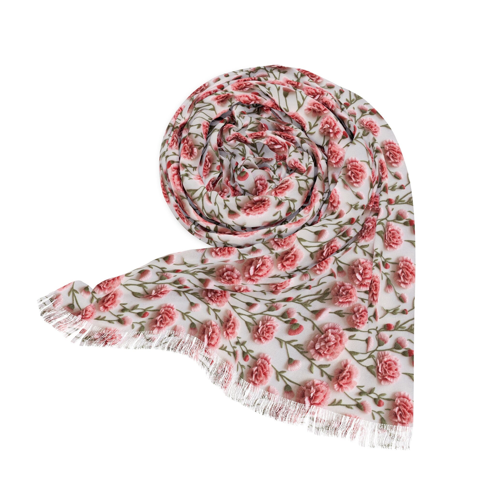Graceful Pink Carnations Print Scarf 27x73 Inches of Lightweight Elegance and Fashionable Accessory for Wedding, Party, Anniversary - MRSBYVALLE