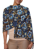 Elegant Navy and Gold Floral Scarf Lightweight Elegant Navy Gold Floral Timeless Fashion Accessory Perfect for Party, Wedding all occasion - MRSBYVALLE