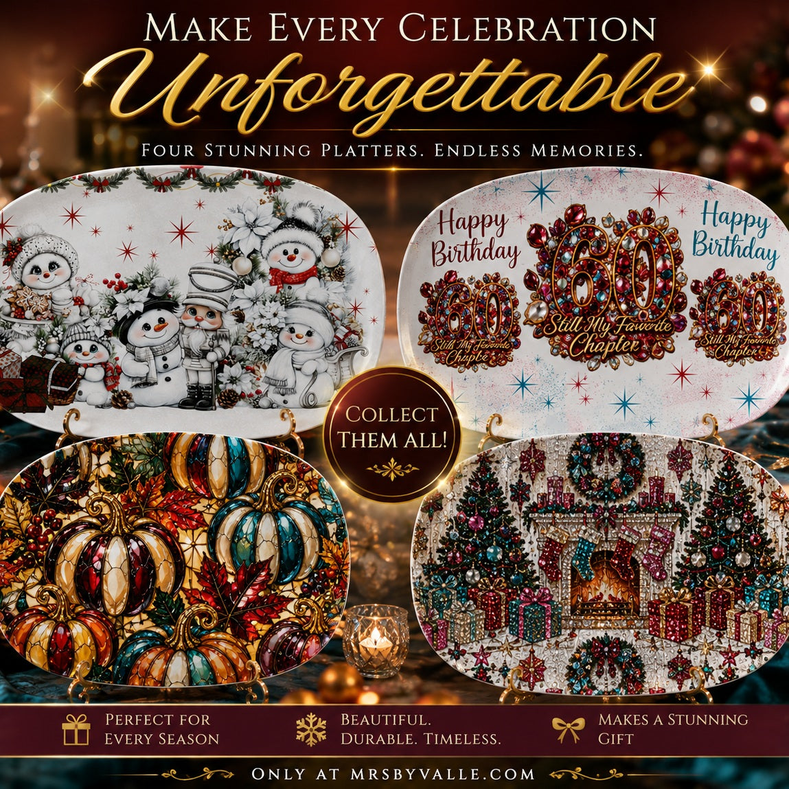 Whimsical Christmas Snowman Village Serving Platter, 10x14 Nutcracker Holiday Table Decor