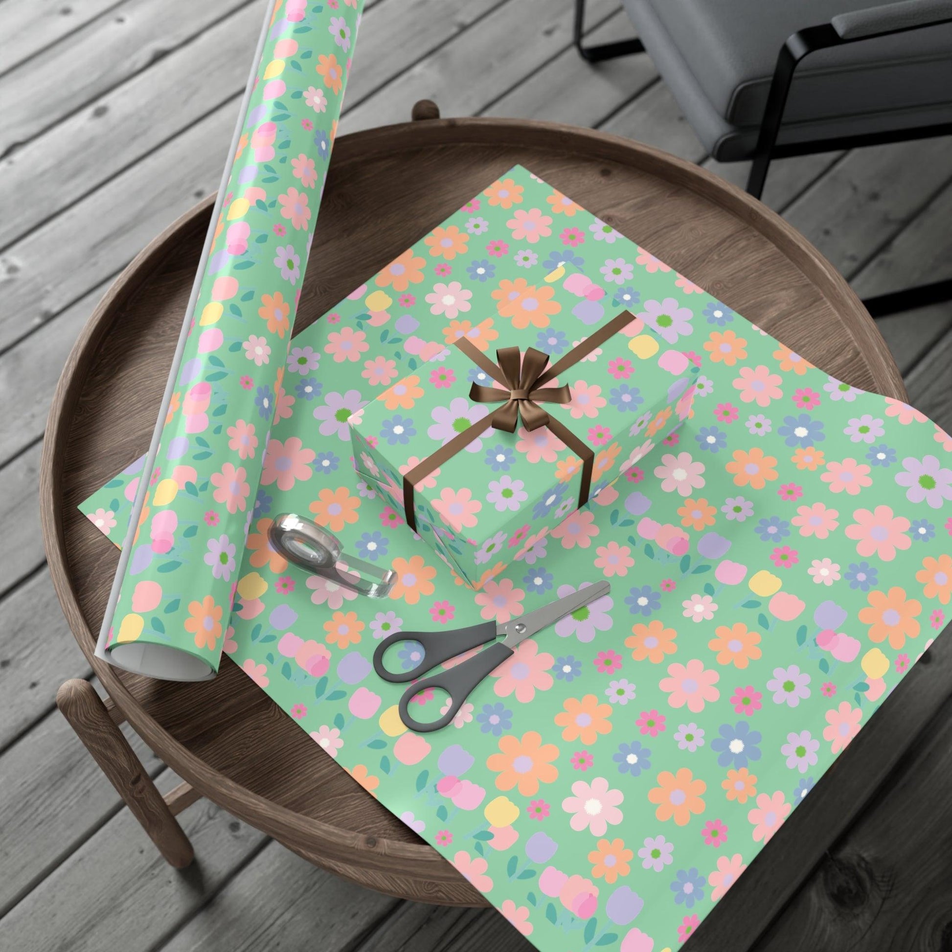 Mint Green Soft Pink, Peach, Purple, and Green Floral Wrapping Paper Perfect for Elegant Gifts, Weddings Spring Celebrations Bridal Showers - MRSBYVALLE