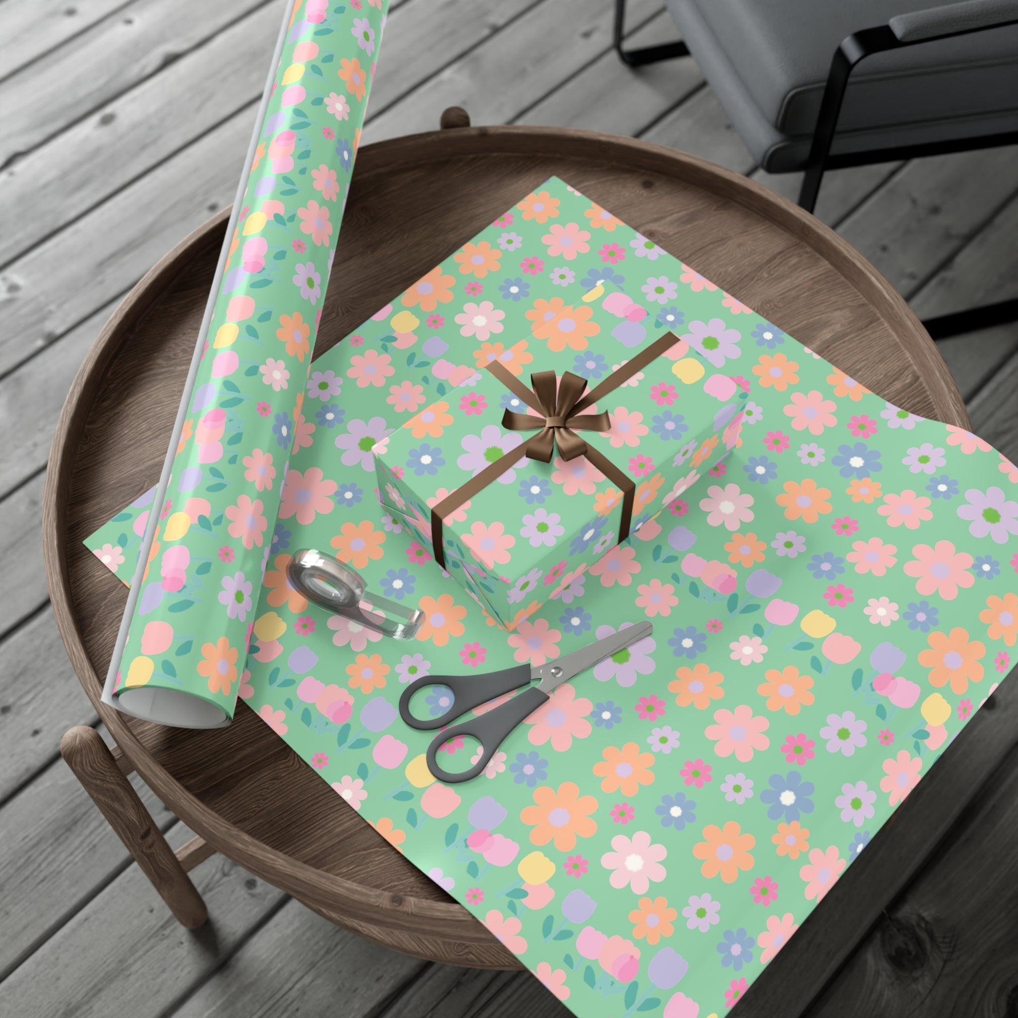 Mint Green Soft Pink, Peach, Purple, and Green Floral Wrapping Paper Perfect for Elegant Gifts, Weddings Spring Celebrations Bridal Showers - MRSBYVALLE