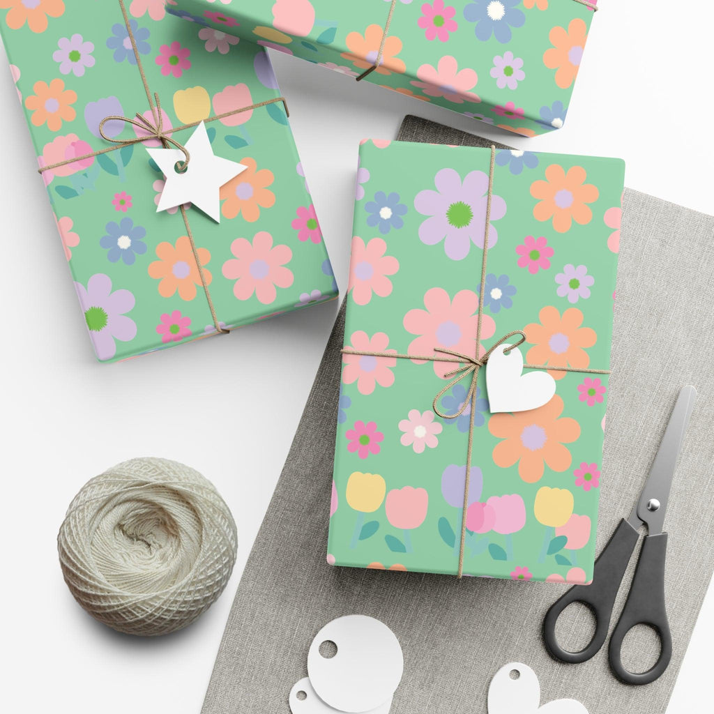 Mint Green Soft Pink, Peach, Purple, and Green Floral Wrapping Paper Perfect for Elegant Gifts, Weddings Spring Celebrations Bridal Showers - MRSBYVALLE