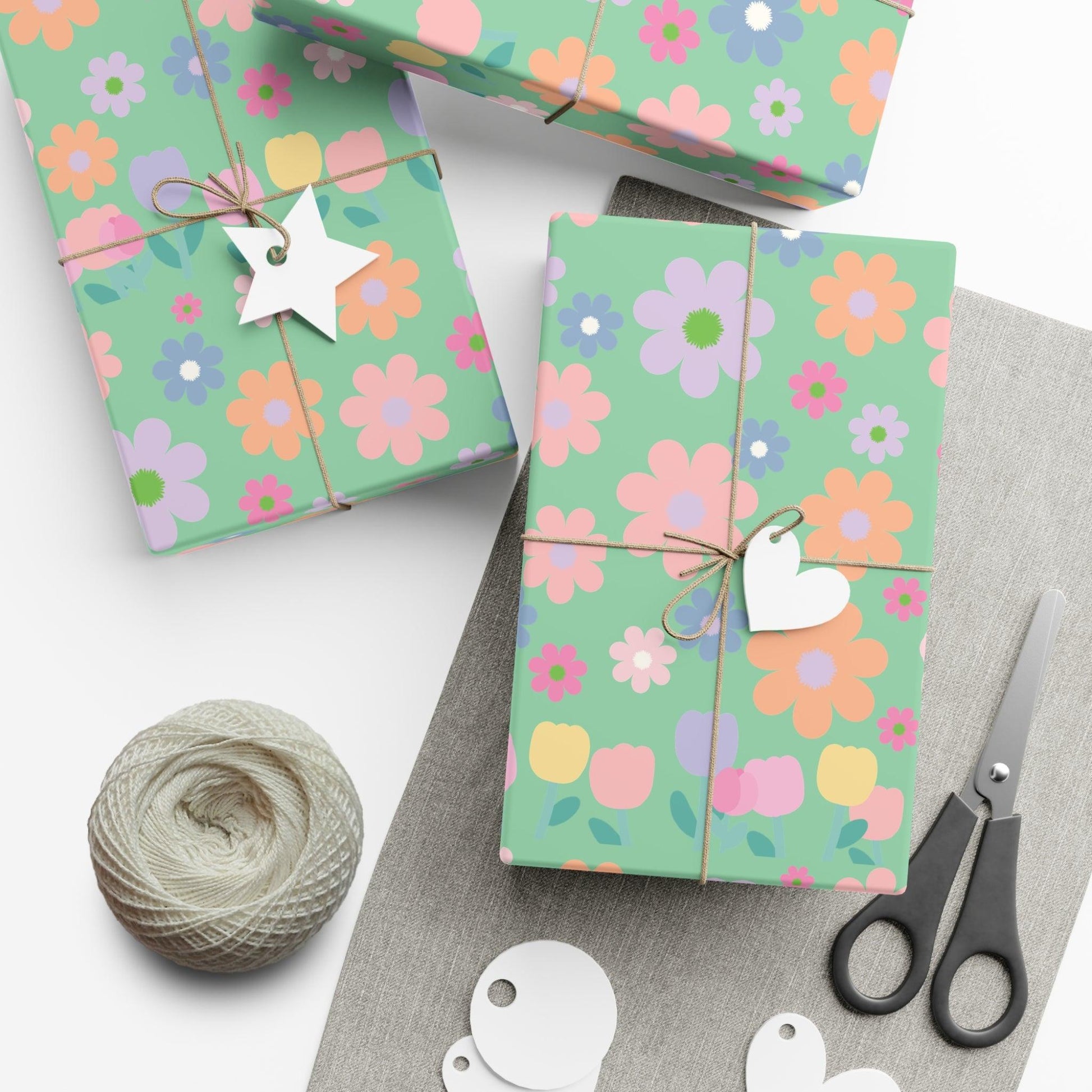 Mint Green Soft Pink, Peach, Purple, and Green Floral Wrapping Paper Perfect for Elegant Gifts, Weddings Spring Celebrations Bridal Showers - MRSBYVALLE