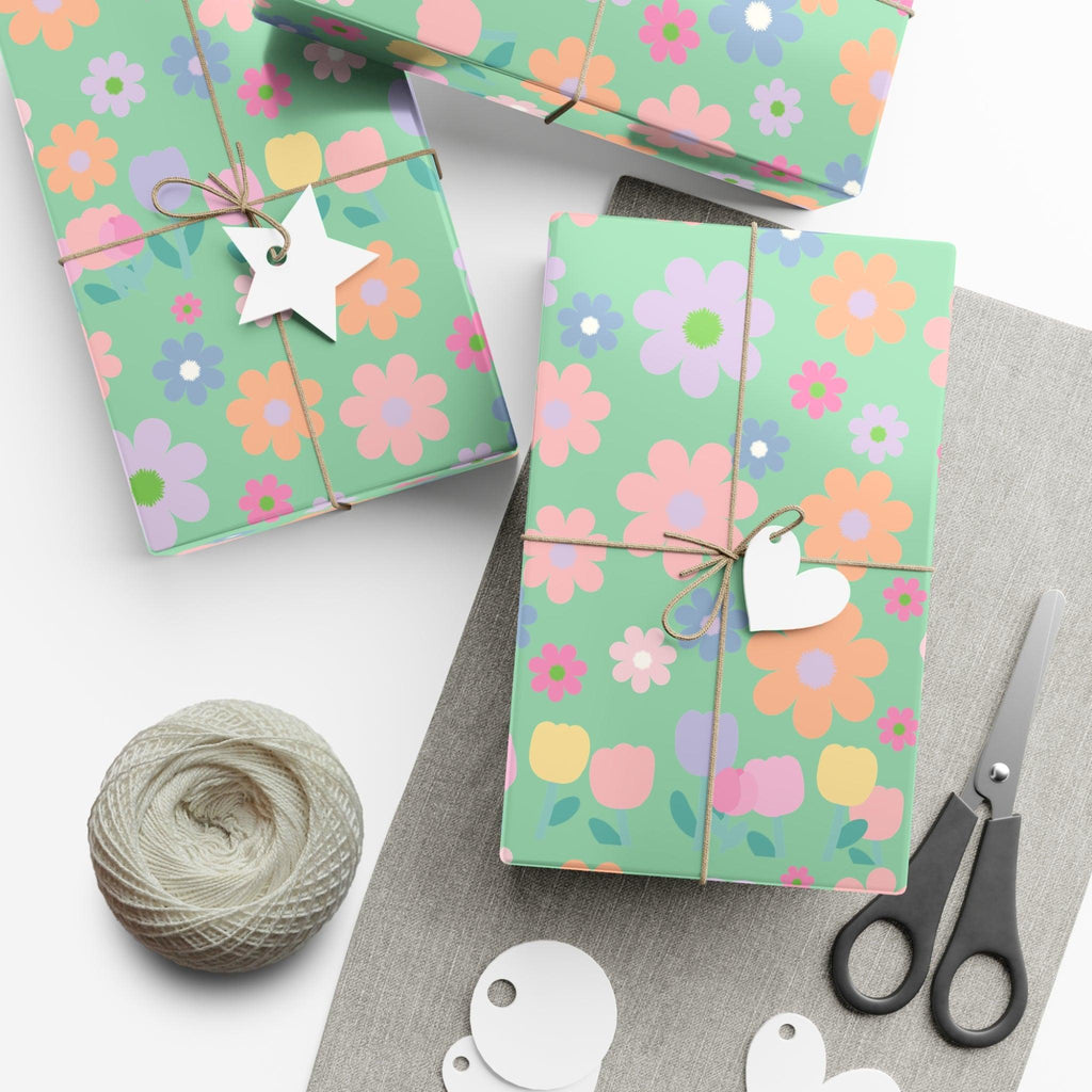 Mint Green Soft Pink, Peach, Purple, and Green Floral Wrapping Paper Perfect for Elegant Gifts, Weddings Spring Celebrations Bridal Showers - MRSBYVALLE