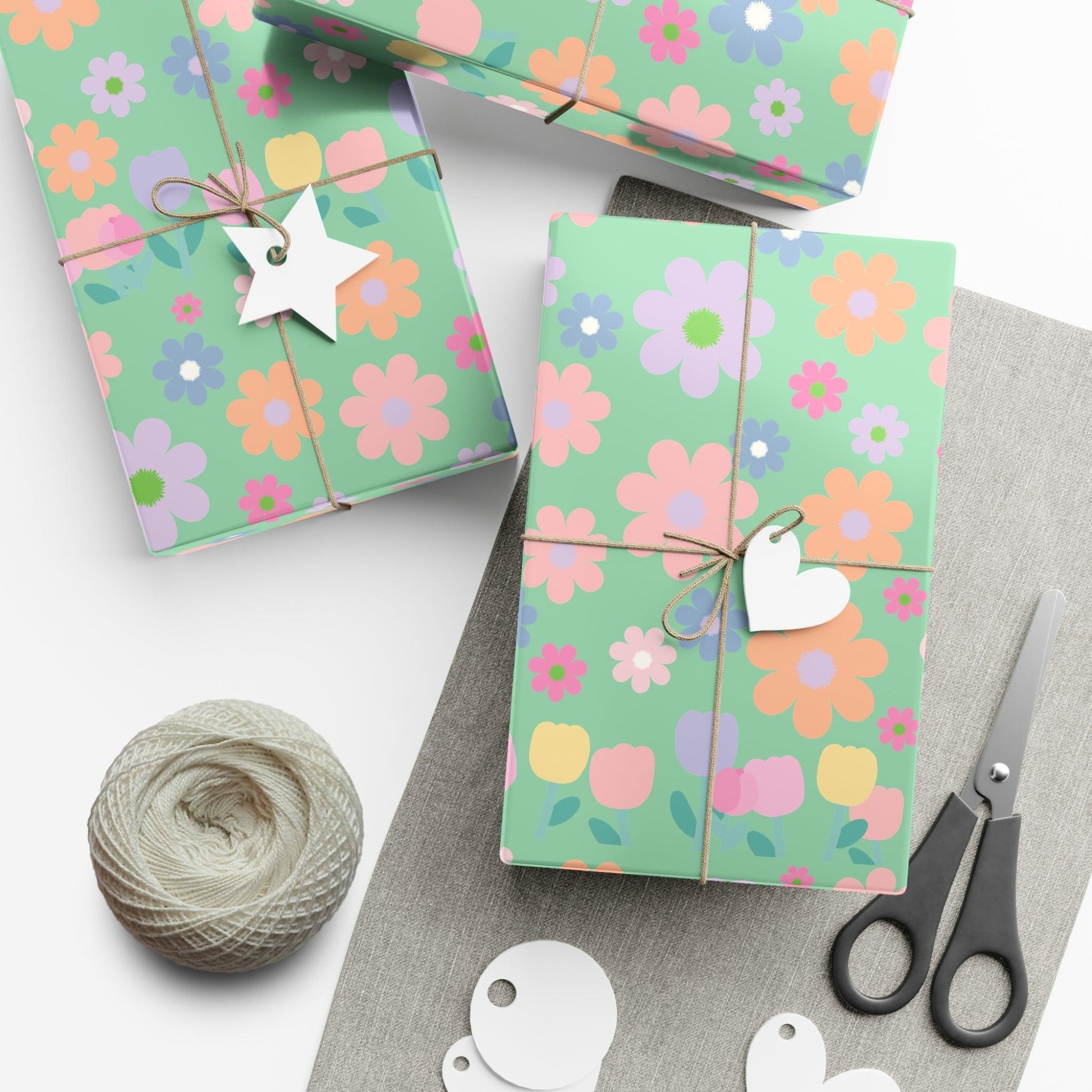 Mint Green Soft Pink, Peach, Purple, and Green Floral Wrapping Paper Perfect for Elegant Gifts, Weddings Spring Celebrations Bridal Showers - MRSBYVALLE