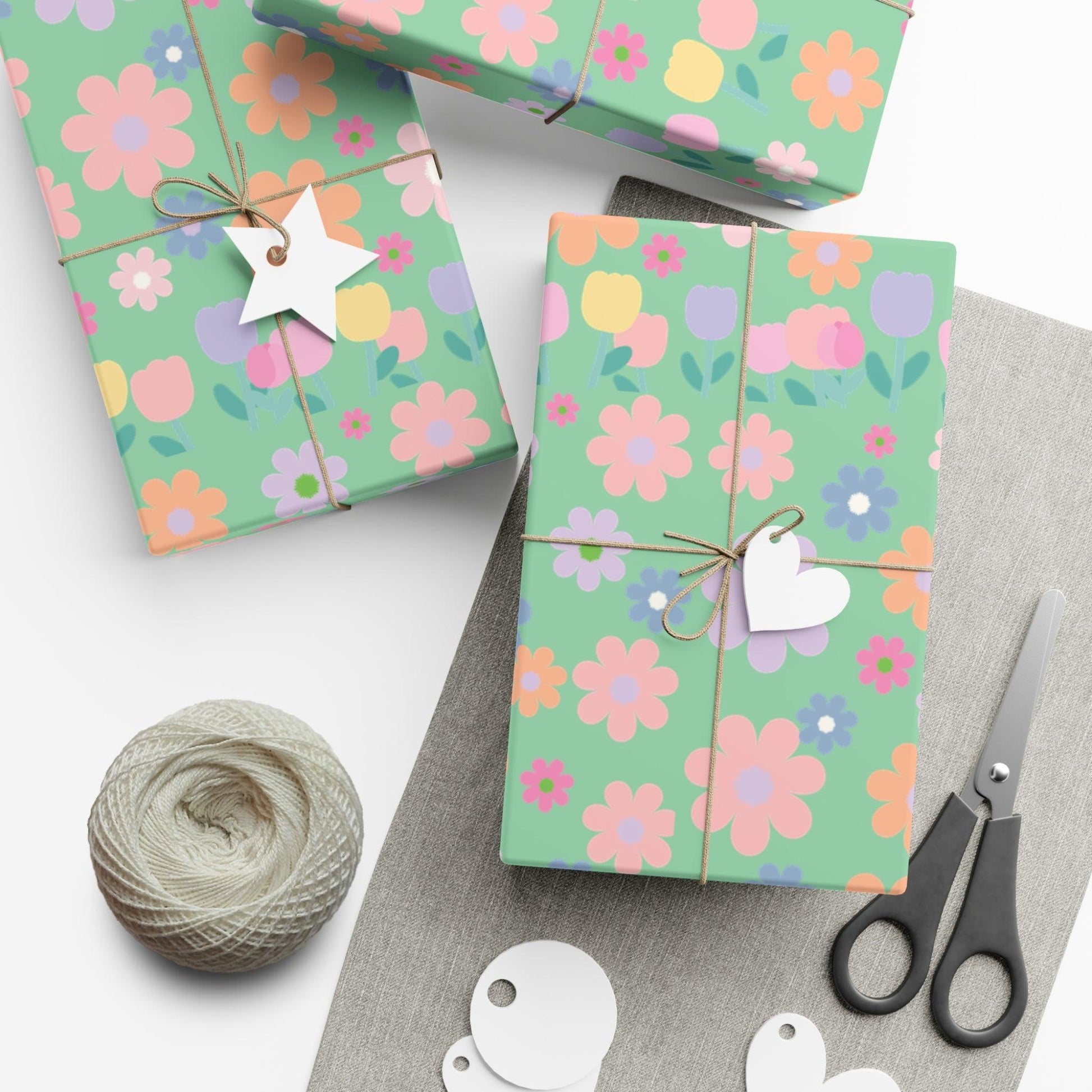 Mint Green Soft Pink, Peach, Purple, and Green Floral Wrapping Paper Perfect for Elegant Gifts, Weddings Spring Celebrations Bridal Showers - MRSBYVALLE