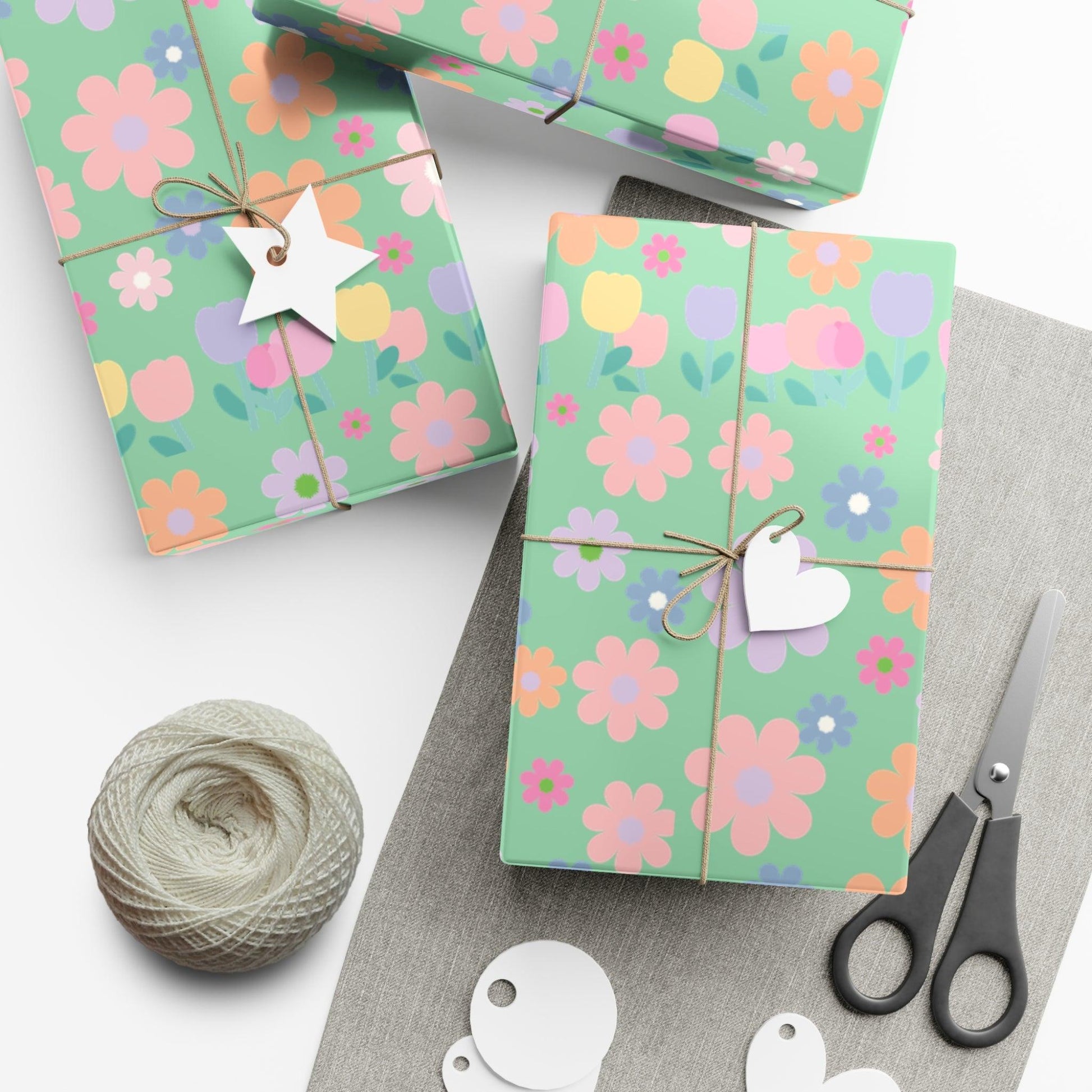 Mint Green Soft Pink, Peach, Purple, and Green Floral Wrapping Paper Perfect for Elegant Gifts, Weddings Spring Celebrations Bridal Showers - MRSBYVALLE