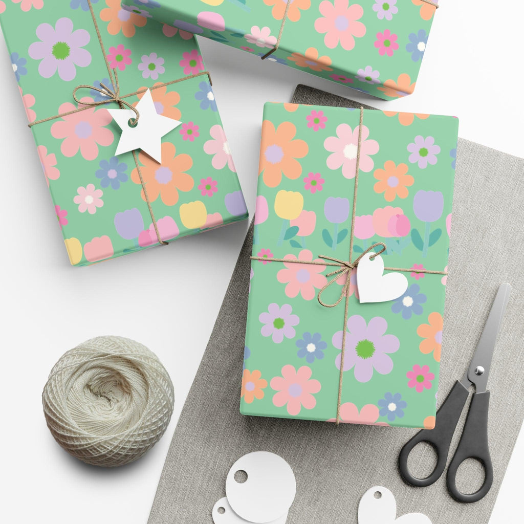 Mint Green Soft Pink, Peach, Purple, and Green Floral Wrapping Paper Perfect for Elegant Gifts, Weddings Spring Celebrations Bridal Showers - MRSBYVALLE