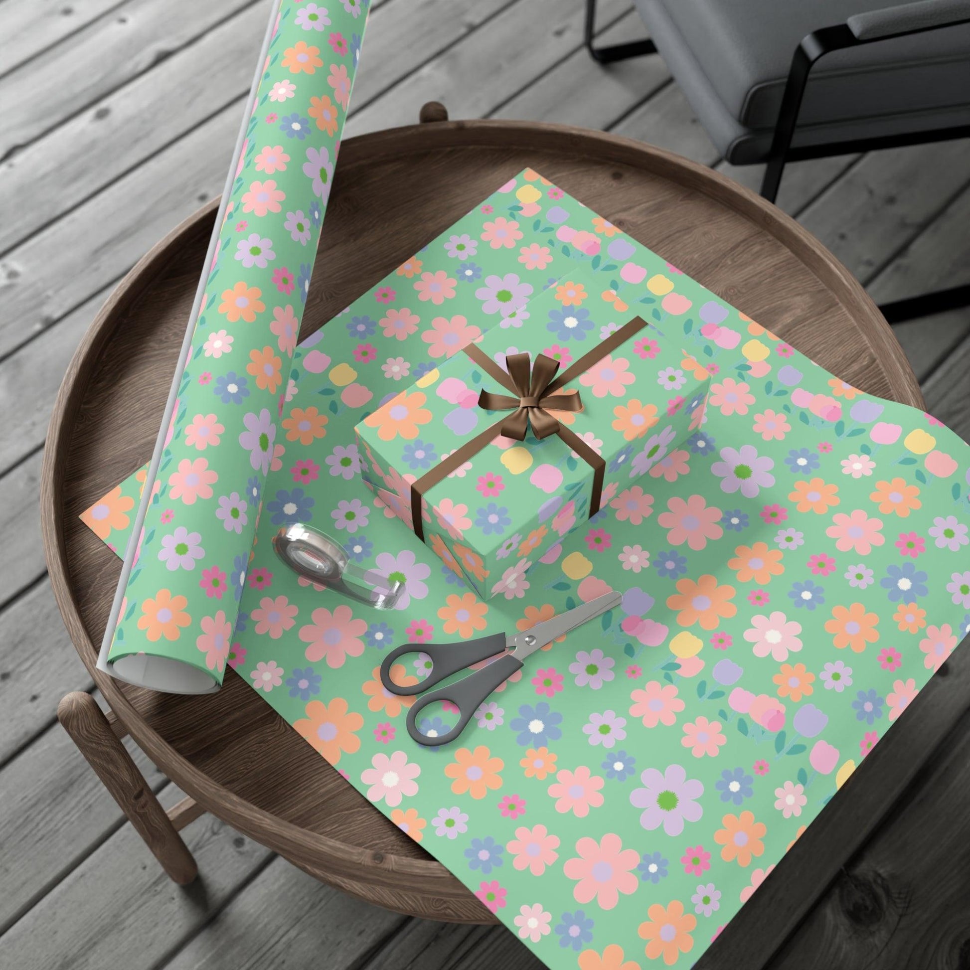 Mint Green Soft Pink, Peach, Purple, and Green Floral Wrapping Paper Perfect for Elegant Gifts, Weddings Spring Celebrations Bridal Showers - MRSBYVALLE