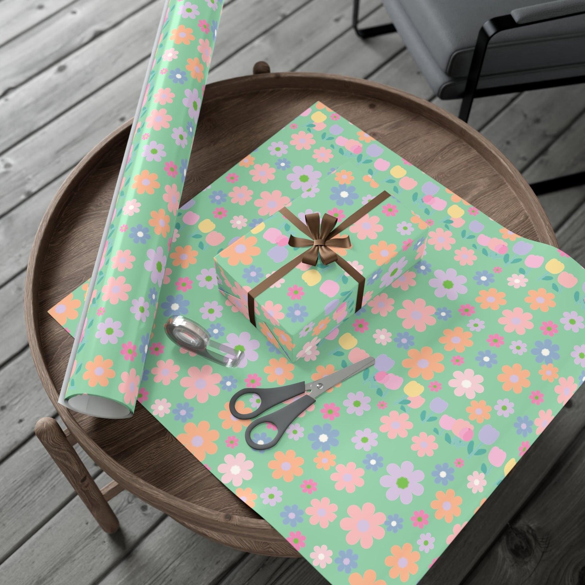 Mint Green Soft Pink, Peach, Purple, and Green Floral Wrapping Paper Perfect for Elegant Gifts, Weddings Spring Celebrations Bridal Showers - MRSBYVALLE