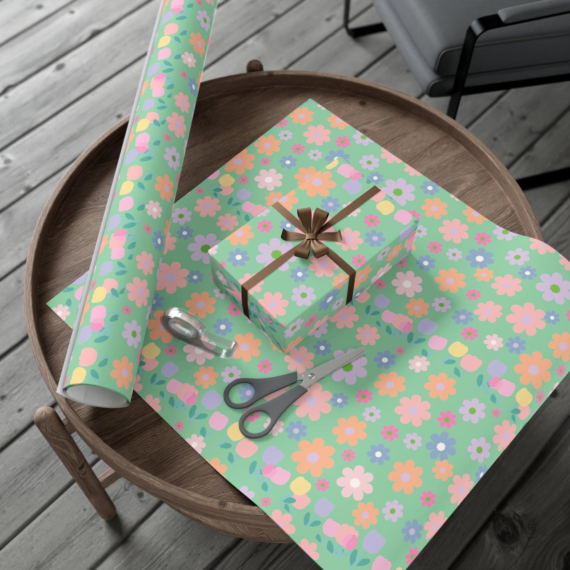 Mint Green Soft Pink, Peach, Purple, and Green Floral Wrapping Paper Perfect for Elegant Gifts, Weddings Spring Celebrations Bridal Showers - MRSBYVALLE