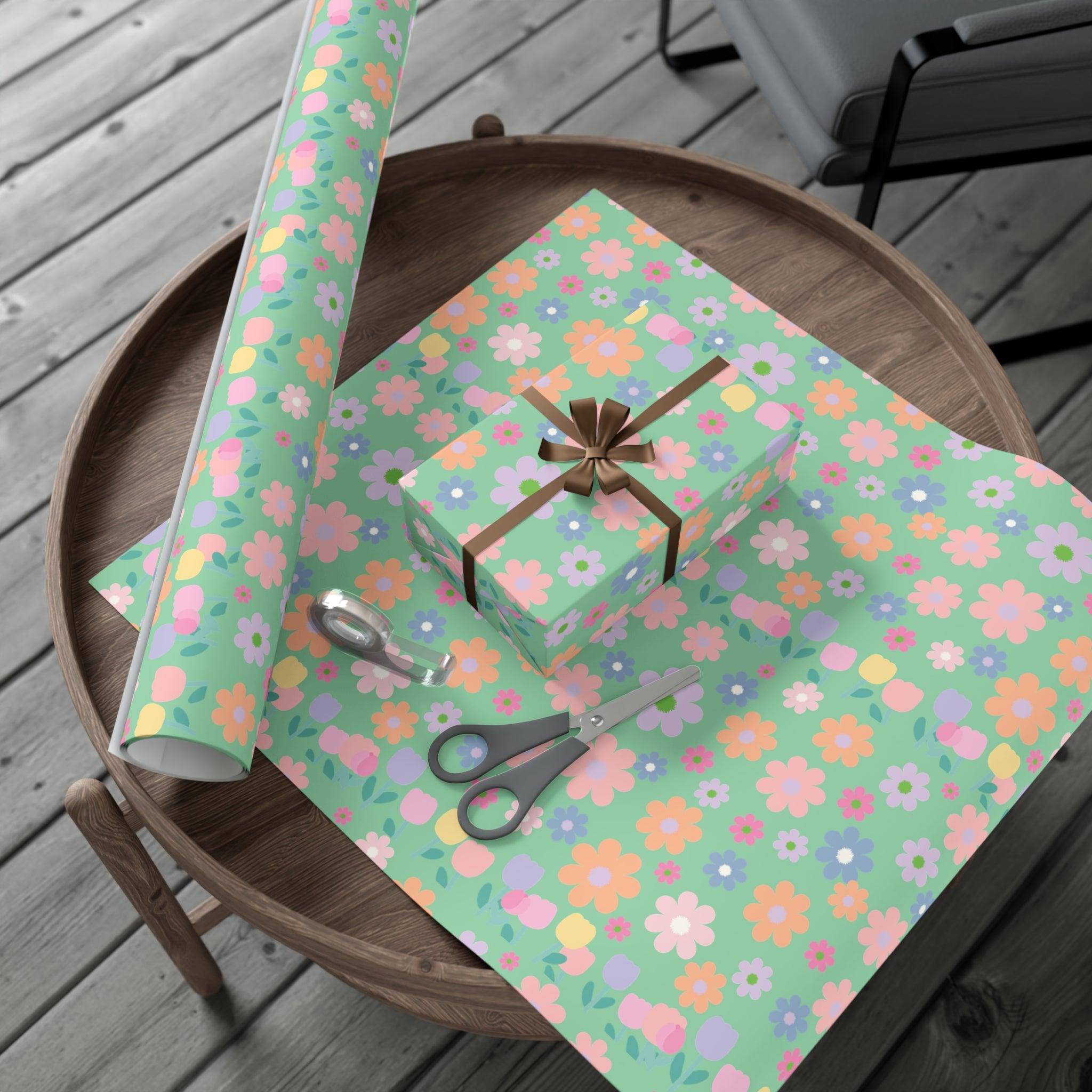 Mint Green Soft Pink, Peach, Purple, and Green Floral Wrapping Paper Perfect for Elegant Gifts, Weddings Spring Celebrations Bridal Showers - MRSBYVALLE