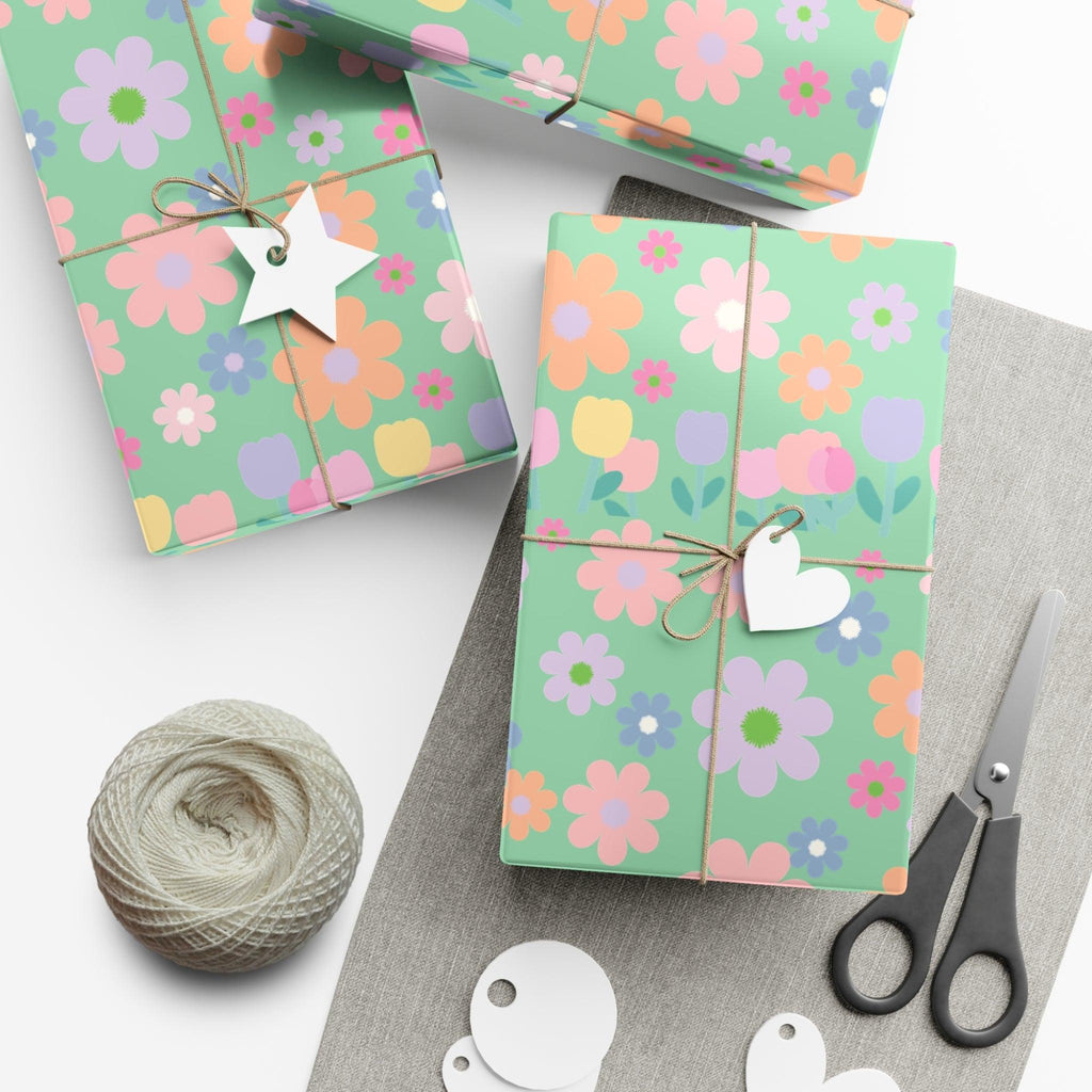 Mint Green Soft Pink, Peach, Purple, and Green Floral Wrapping Paper Perfect for Elegant Gifts, Weddings Spring Celebrations Bridal Showers - MRSBYVALLE