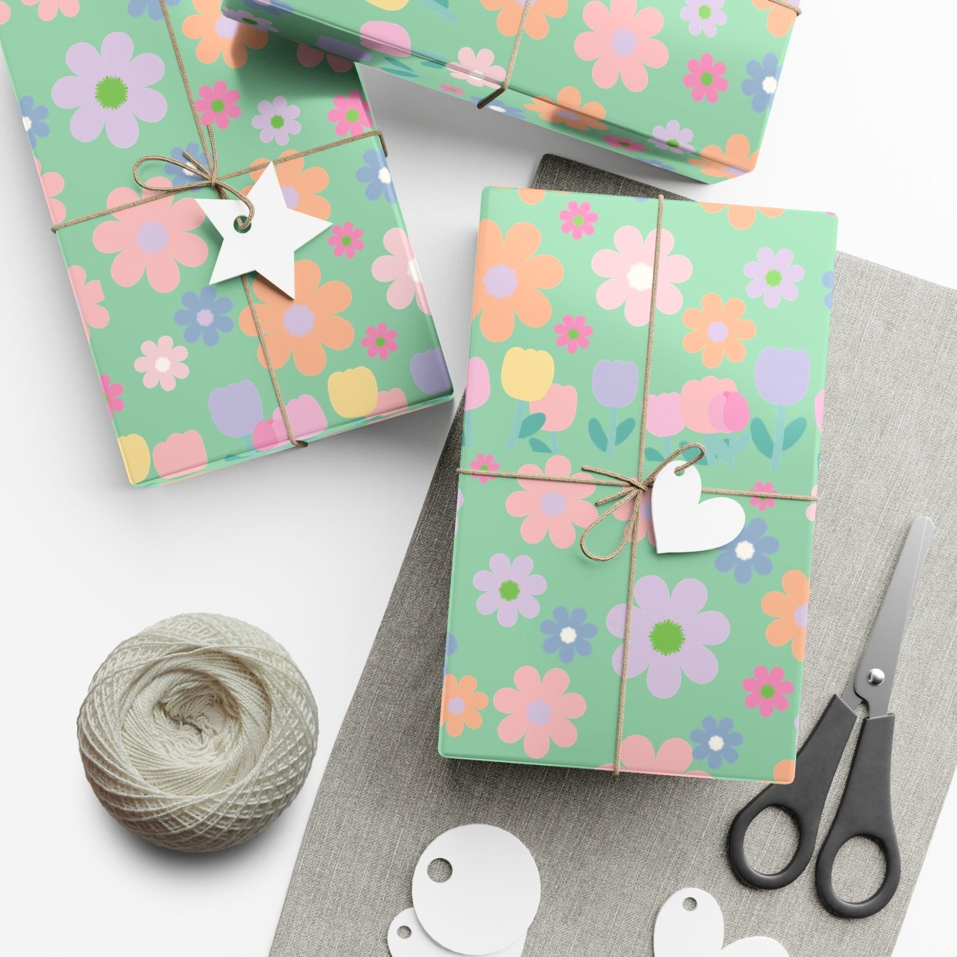Mint Green Soft Pink, Peach, Purple, and Green Floral Wrapping Paper Perfect for Elegant Gifts, Weddings Spring Celebrations Bridal Showers - MRSBYVALLE