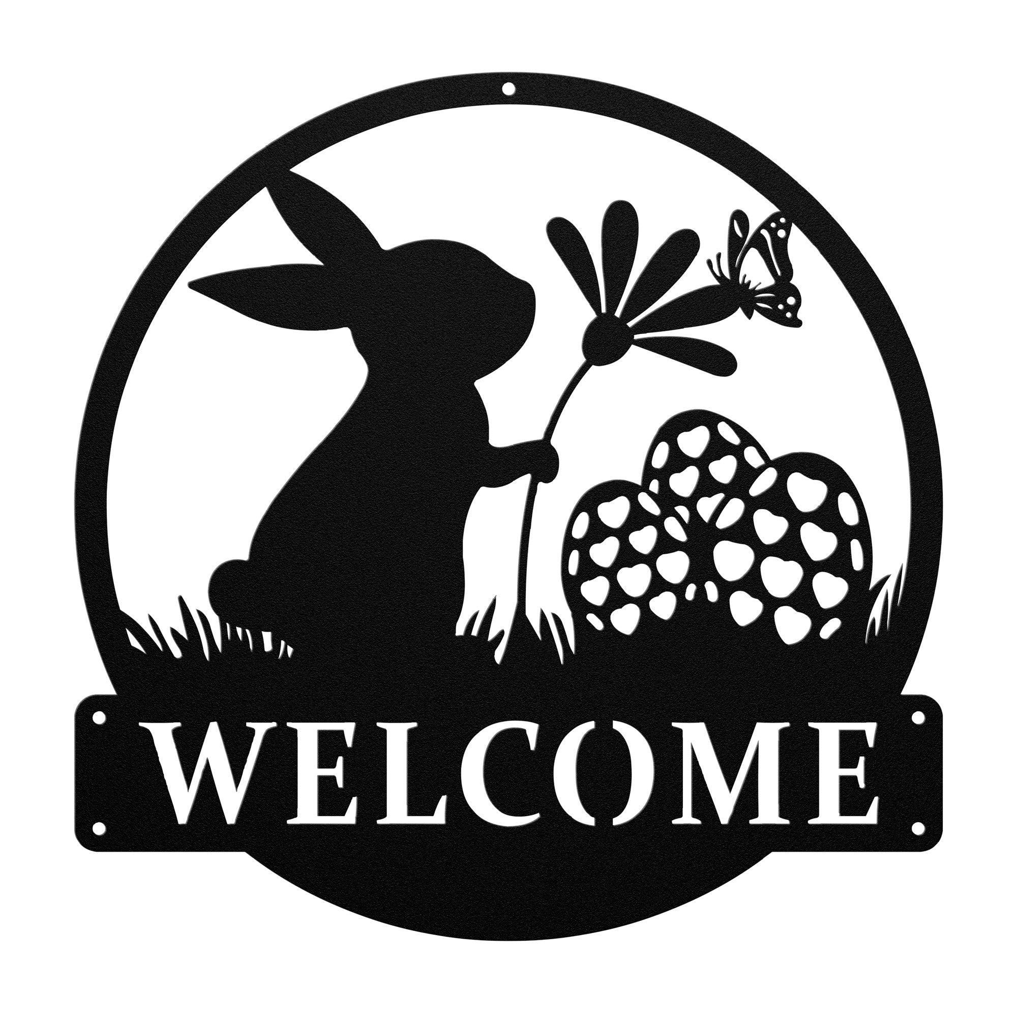 New House Spring Bunny Metal Sign with Flower Perfect Easter & Spring Decor | Charming Rabbit Wall Art for Home Garden Ideal Gift for Bunny Lovers - MRSBYVALLE