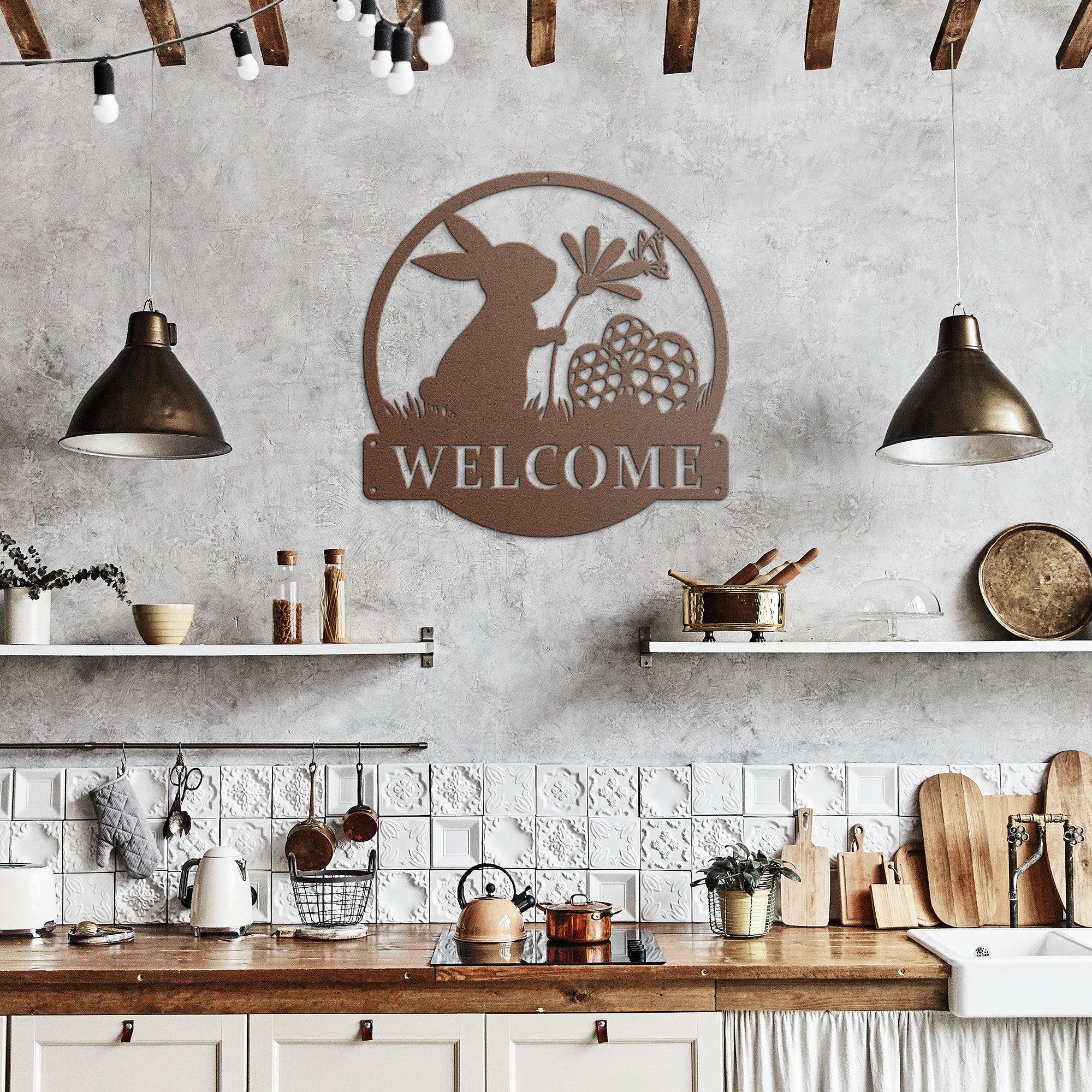 New House Spring Bunny Metal Sign with Flower Perfect Easter & Spring Decor | Charming Rabbit Wall Art for Home Garden Ideal Gift for Bunny Lovers - MRSBYVALLE