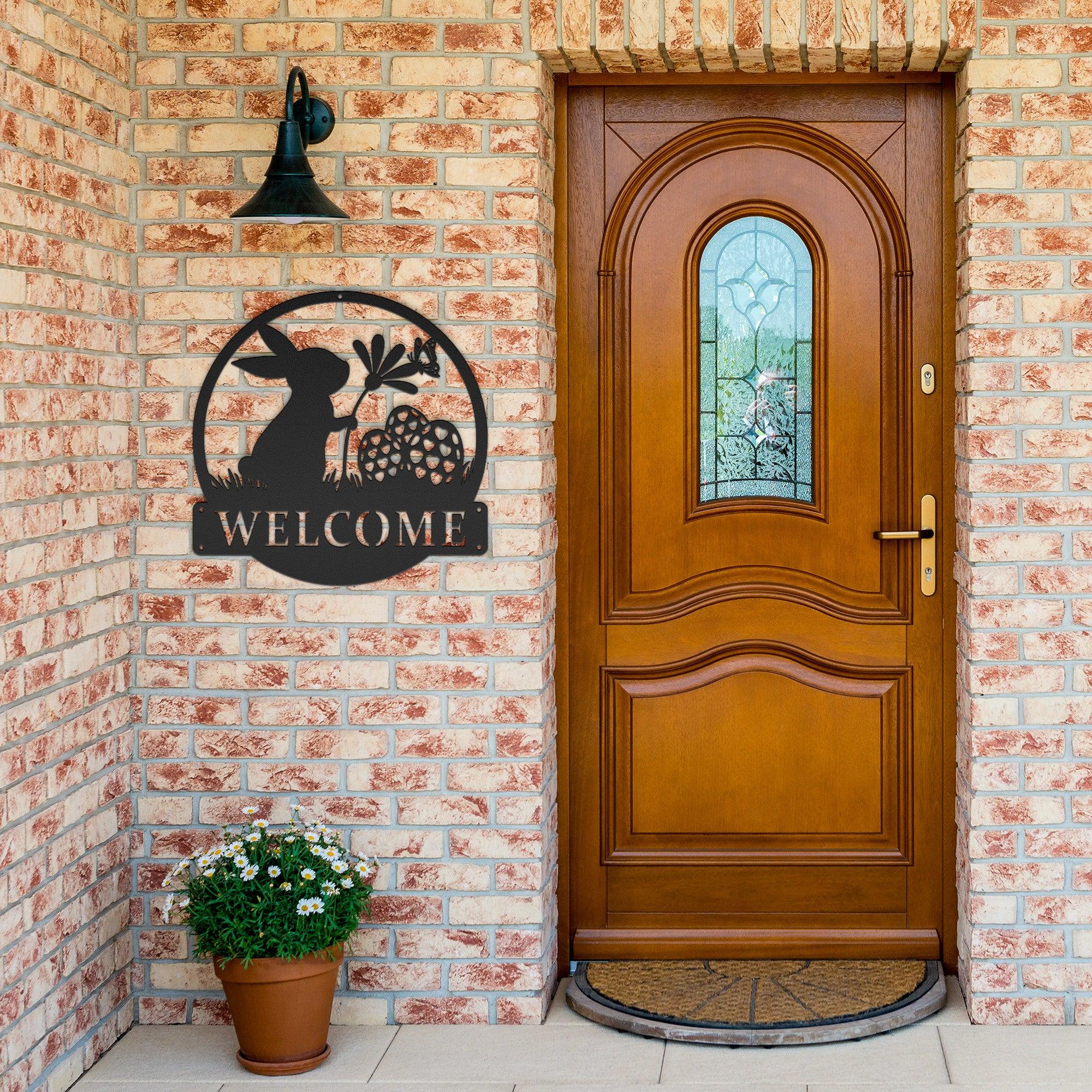 New House Spring Bunny Metal Sign with Flower Perfect Easter & Spring Decor | Charming Rabbit Wall Art for Home Garden Ideal Gift for Bunny Lovers - MRSBYVALLE