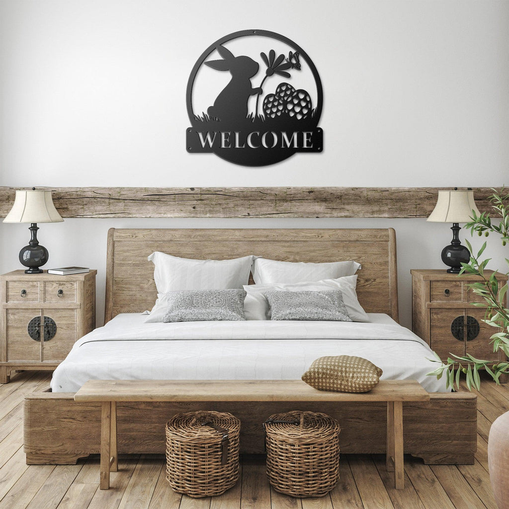 New House Spring Bunny Metal Sign with Flower Perfect Easter & Spring Decor | Charming Rabbit Wall Art for Home Garden Ideal Gift for Bunny Lovers - MRSBYVALLE
