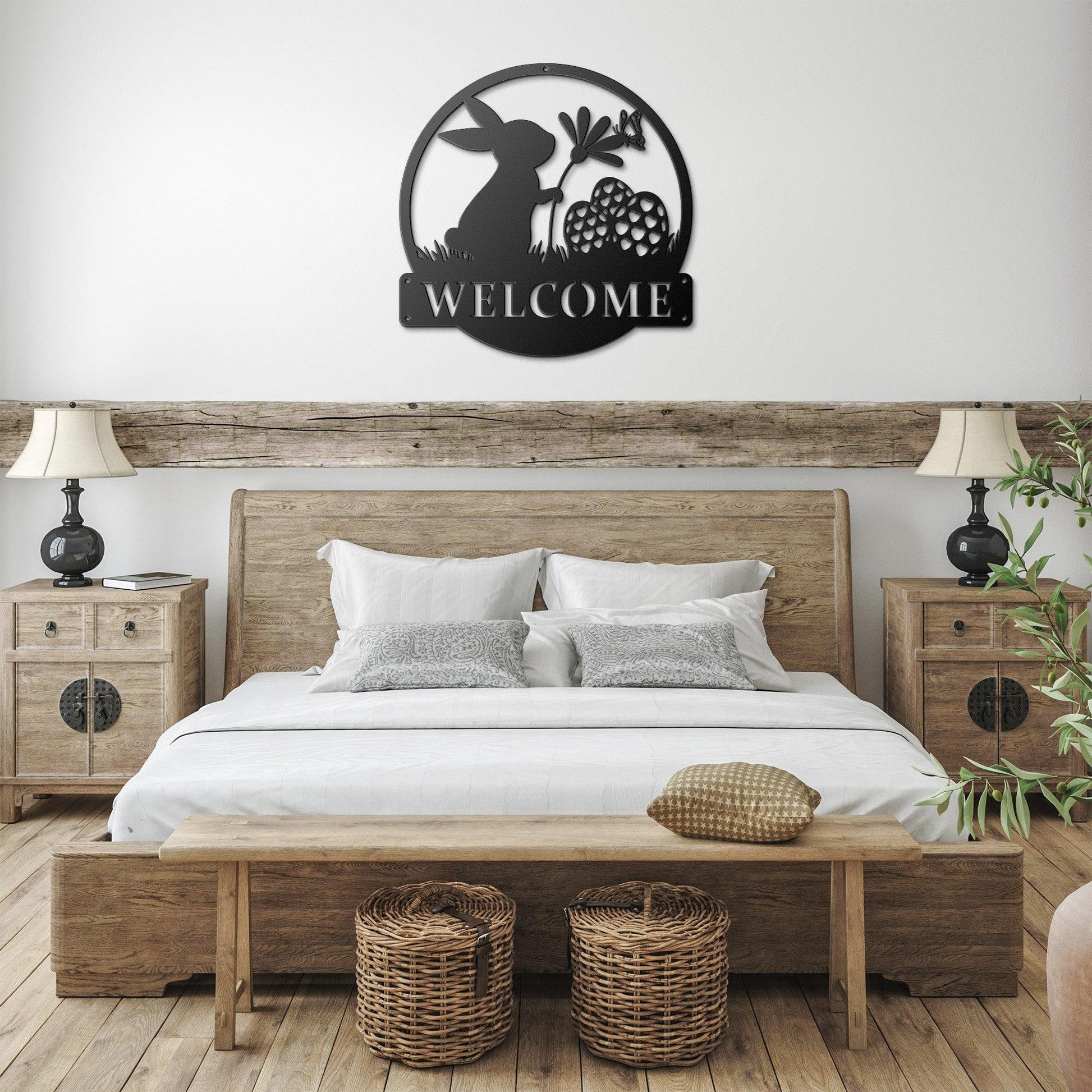 New House Spring Bunny Metal Sign with Flower Perfect Easter & Spring Decor | Charming Rabbit Wall Art for Home Garden Ideal Gift for Bunny Lovers - MRSBYVALLE