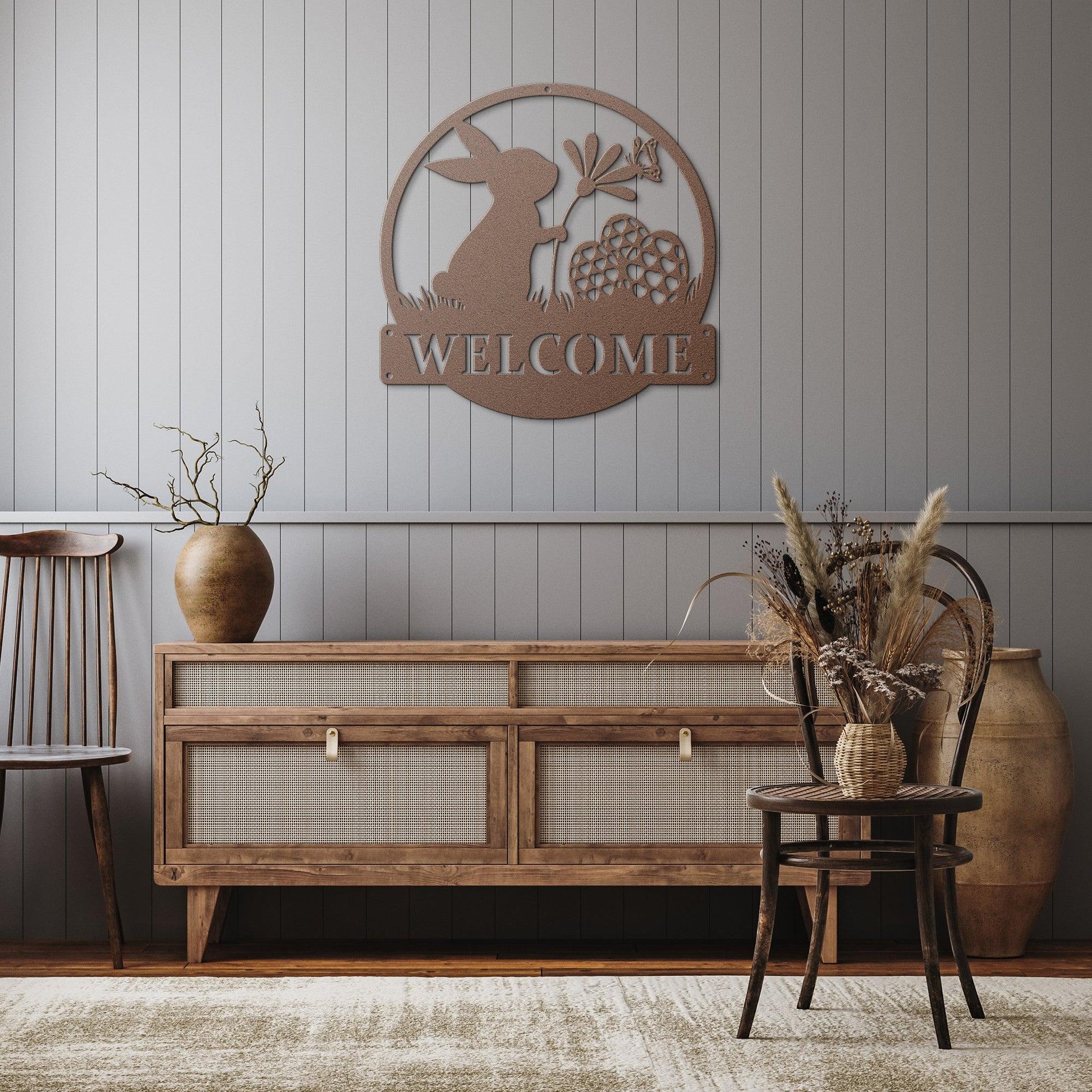 New House Spring Bunny Metal Sign with Flower Perfect Easter & Spring Decor | Charming Rabbit Wall Art for Home Garden Ideal Gift for Bunny Lovers - MRSBYVALLE