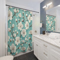 New House White Cherry Blossom Turquoise Shower Curtain Elegant, Seamless Design for Modern Bathroom Decor | Perfect Home Update Functionality for Your Bathroom Decor 71x74 Bathroom Housewarming New House Gift Newlywed Wedding Gift - MRSBYVALLE