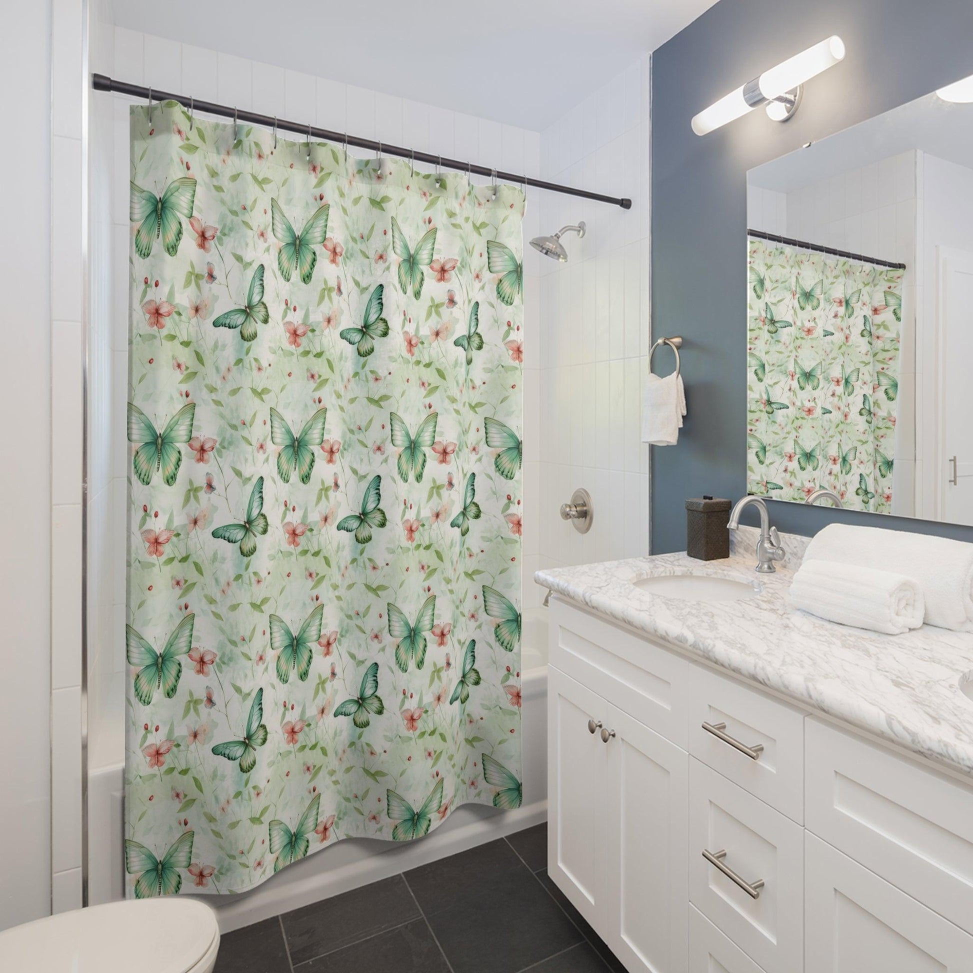 Pastel Mint Green, Yellow & Blue Floral Shower Curtain Modern Bathroom Decor Bathroom Decor Housewarming New House Gift Newlywed Wedding Gift - MRSBYVALLE