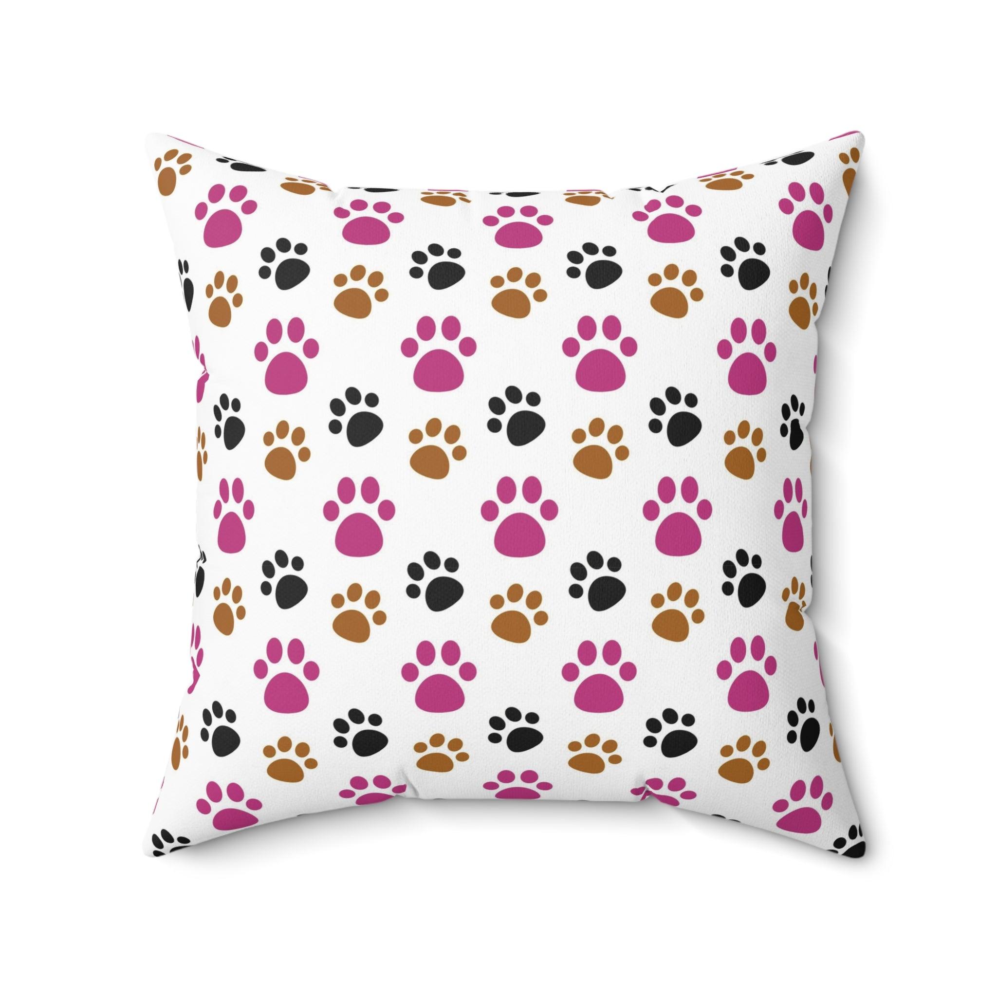 Paw Prints Pink Brown Square Pillow Pet Lover Elegance Charm to Your Décor Stylish Accent Housewarming Gift New House, Bridal Shower Gift - MRSBYVALLE