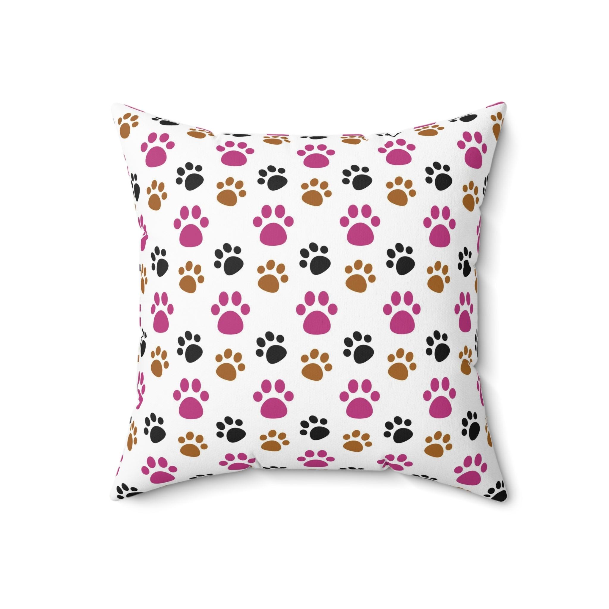 Paw Prints Pink Brown Square Pillow Pet Lover Elegance Charm to Your Décor Stylish Accent Housewarming Gift New House, Bridal Shower Gift - MRSBYVALLE