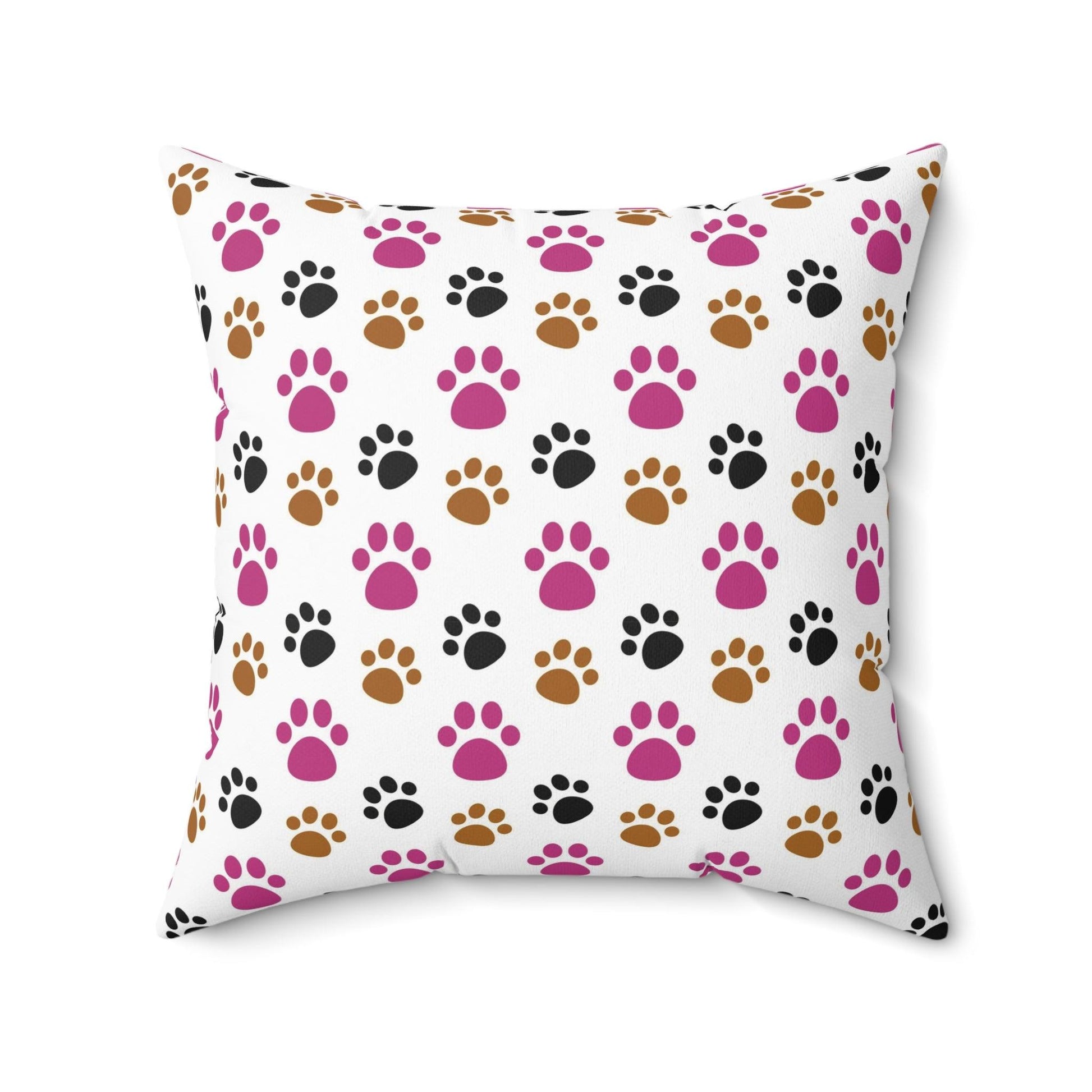 Paw Prints Pink Brown Square Pillow Pet Lover Elegance Charm to Your Décor Stylish Accent Housewarming Gift New House, Bridal Shower Gift - MRSBYVALLE