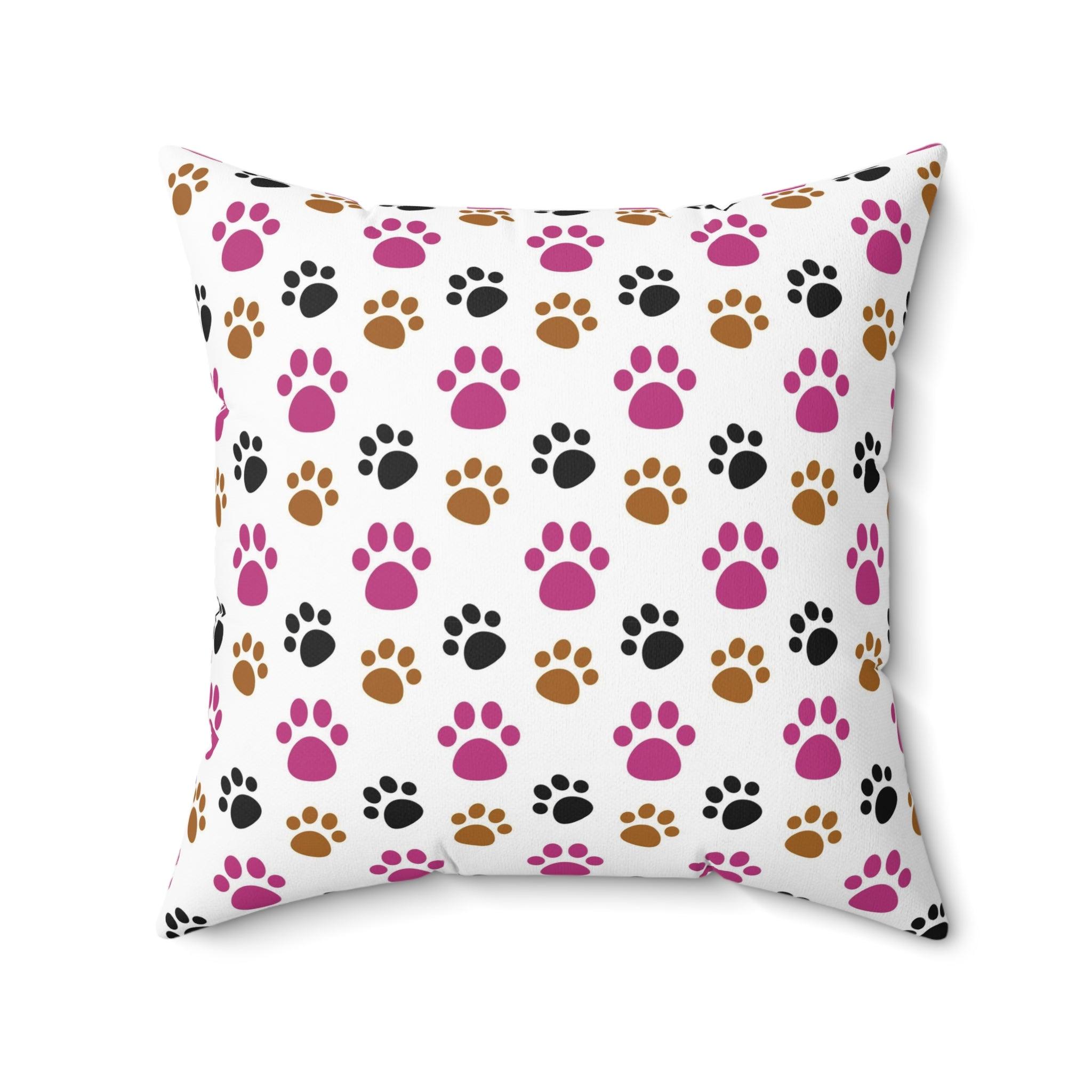 Paw Prints Pink Brown Square Pillow Pet Lover Elegance Charm to Your Décor Stylish Accent Housewarming Gift New House, Bridal Shower Gift - MRSBYVALLE