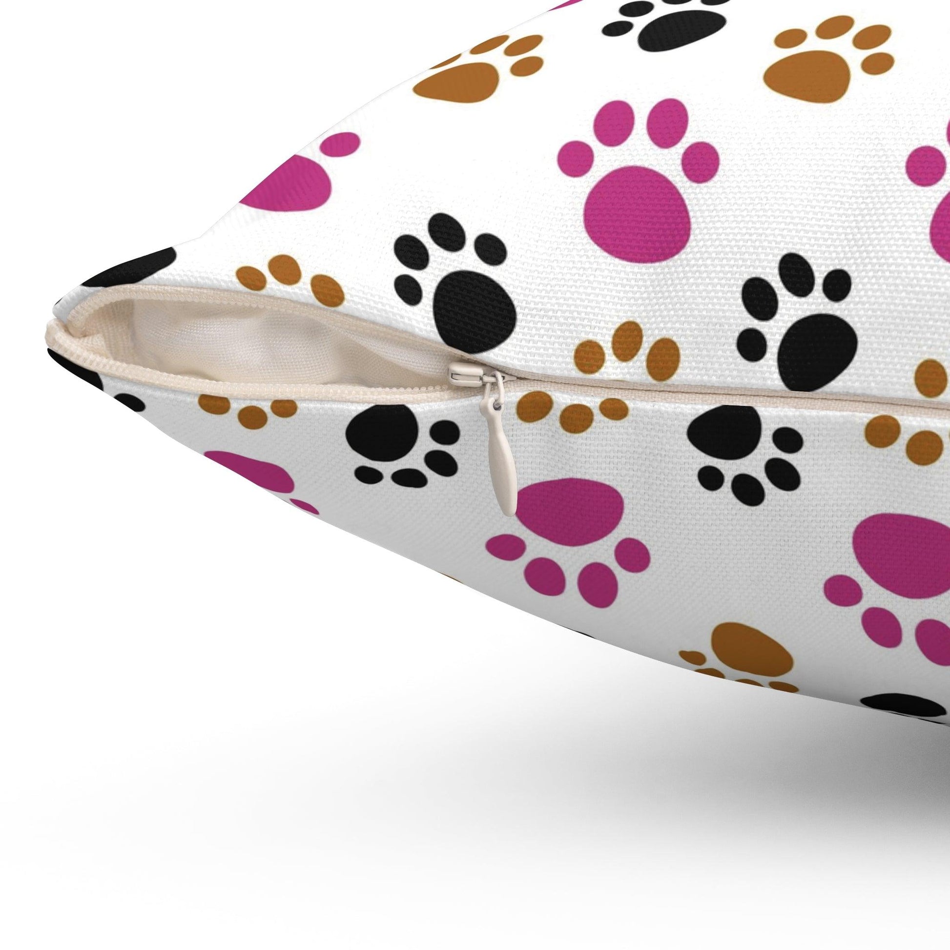 Paw Prints Pink Brown Square Pillow Pet Lover Elegance Charm to Your Décor Stylish Accent Housewarming Gift New House, Bridal Shower Gift - MRSBYVALLE