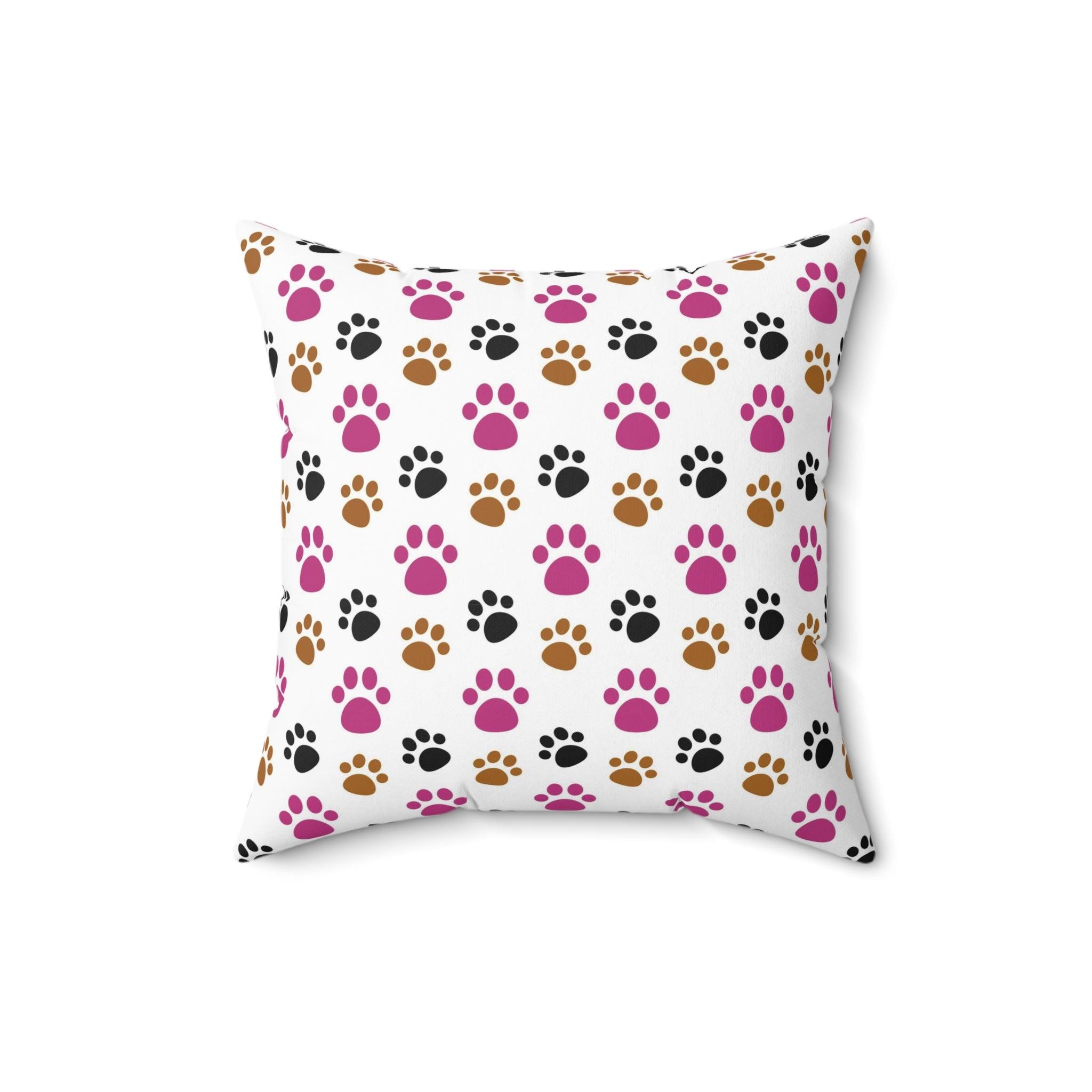 Paw Prints Pink Brown Square Pillow Pet Lover Elegance Charm to Your Décor Stylish Accent Housewarming Gift New House, Bridal Shower Gift - MRSBYVALLE