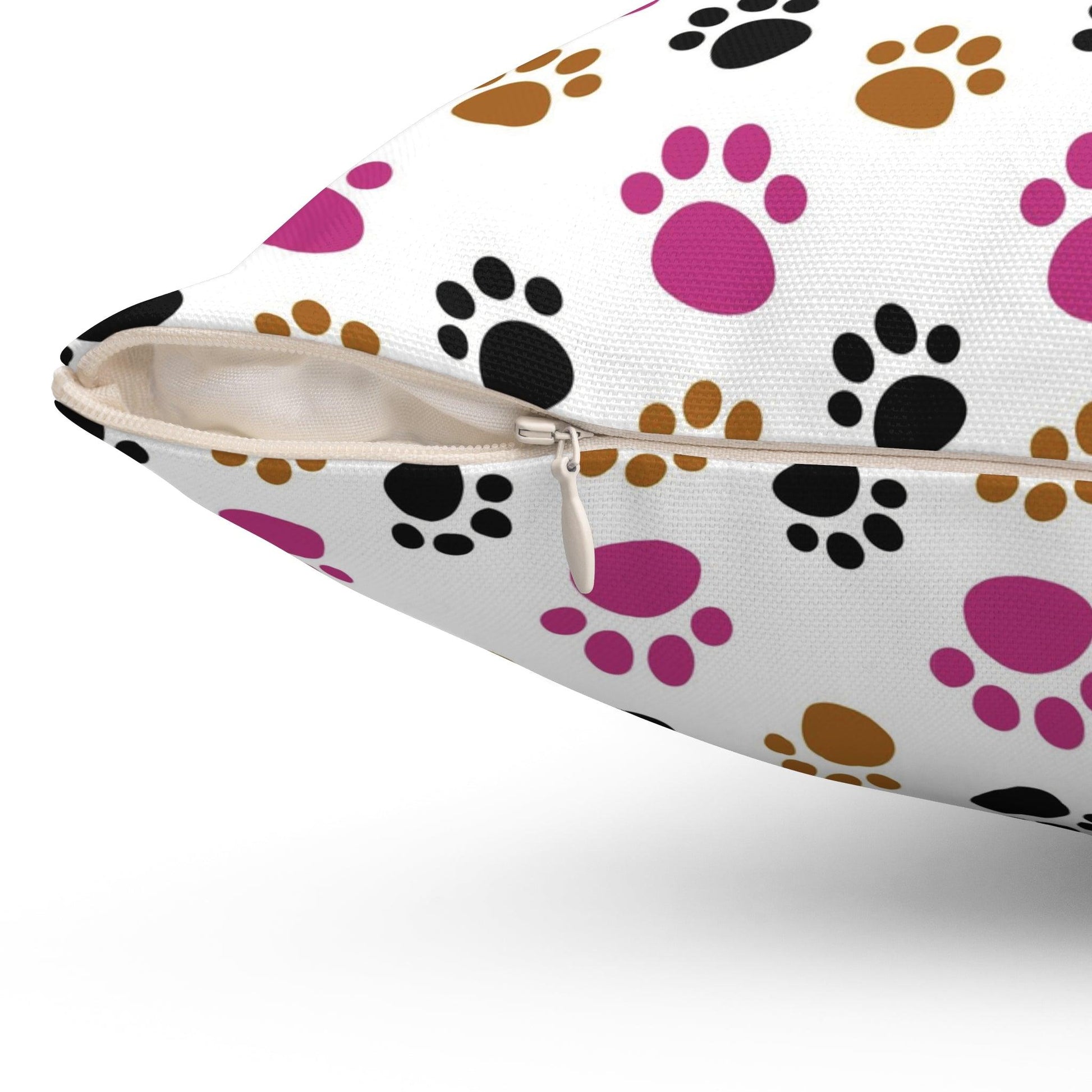 Paw Prints Pink Brown Square Pillow Pet Lover Elegance Charm to Your Décor Stylish Accent Housewarming Gift New House, Bridal Shower Gift - MRSBYVALLE