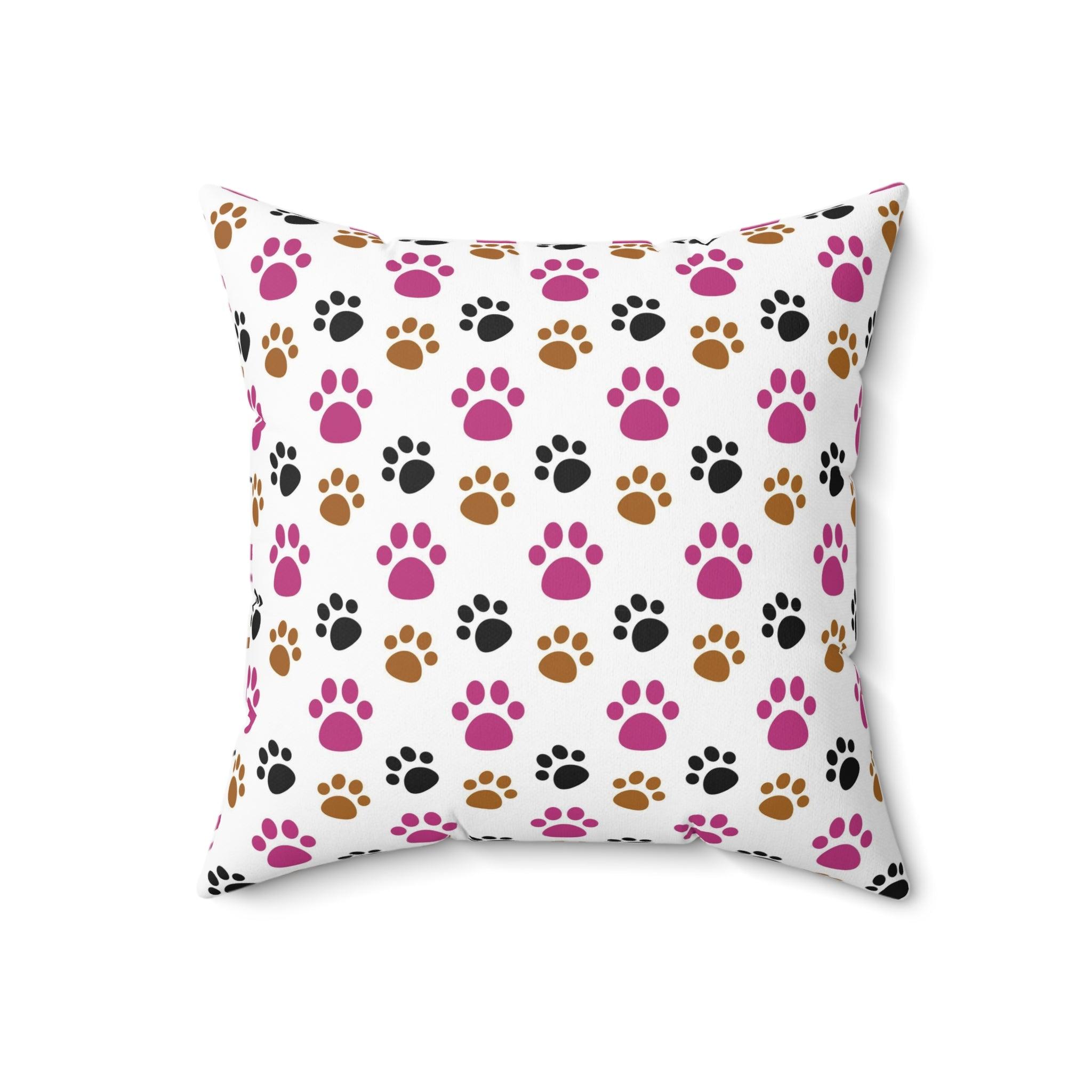 Paw Prints Pink Brown Square Pillow Pet Lover Elegance Charm to Your Décor Stylish Accent Housewarming Gift New House, Bridal Shower Gift - MRSBYVALLE